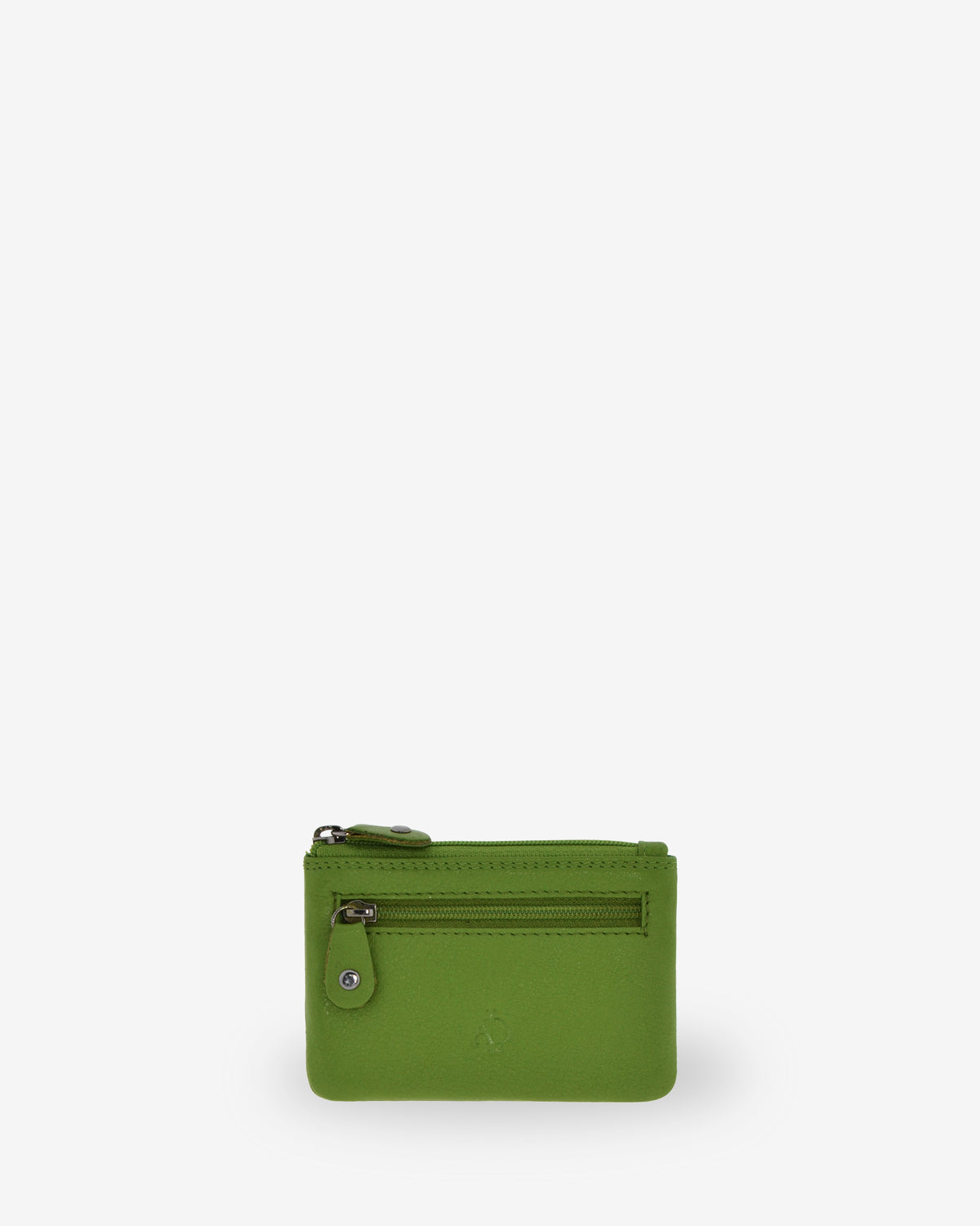 Monedero pequeño 8010 en color Matcha, vista frontal con bolsillo exterior de cremallera.