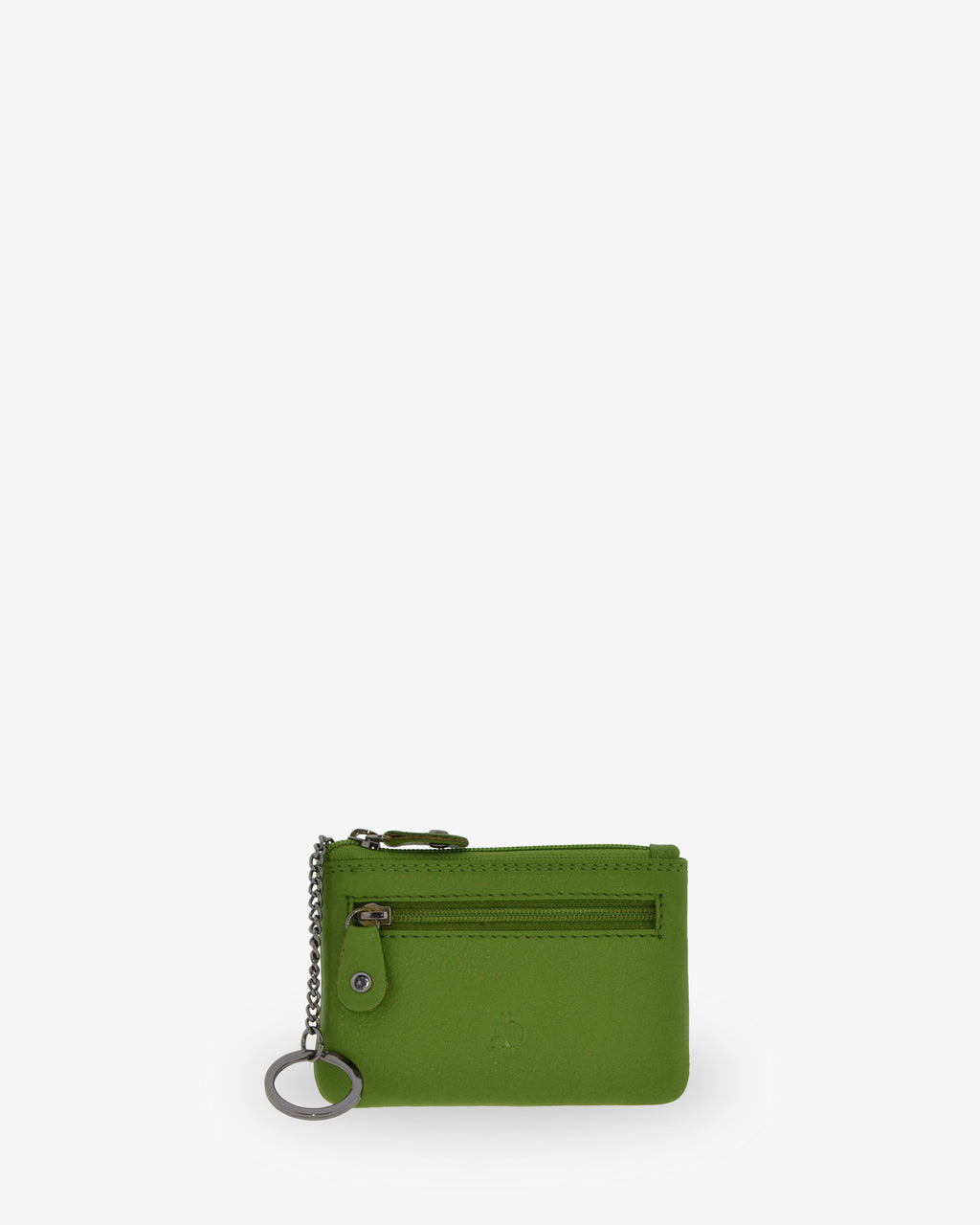 Monedero pequeño 8010 en color Matcha, vista frontal con anilla para llaves y bolsillo exterior de cremallera.