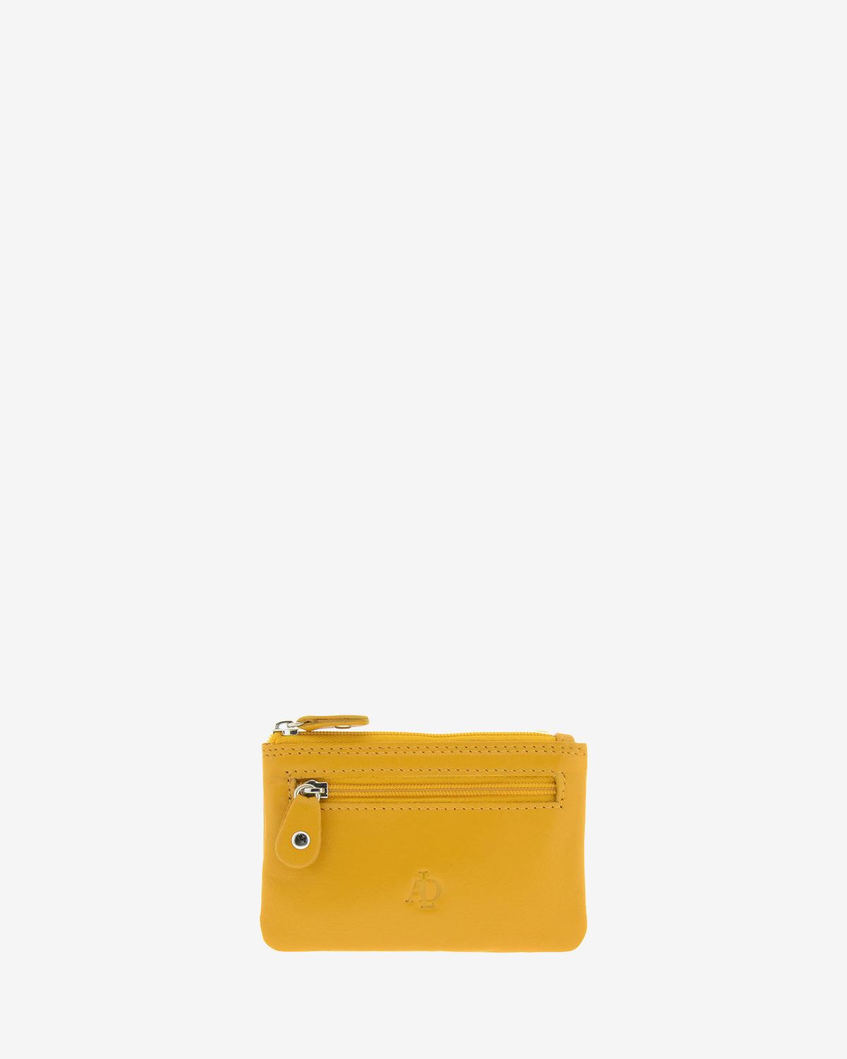 Monedero pequeño 8010 en color mostaza, vista frontal con bolsillo exterior de cremallera.