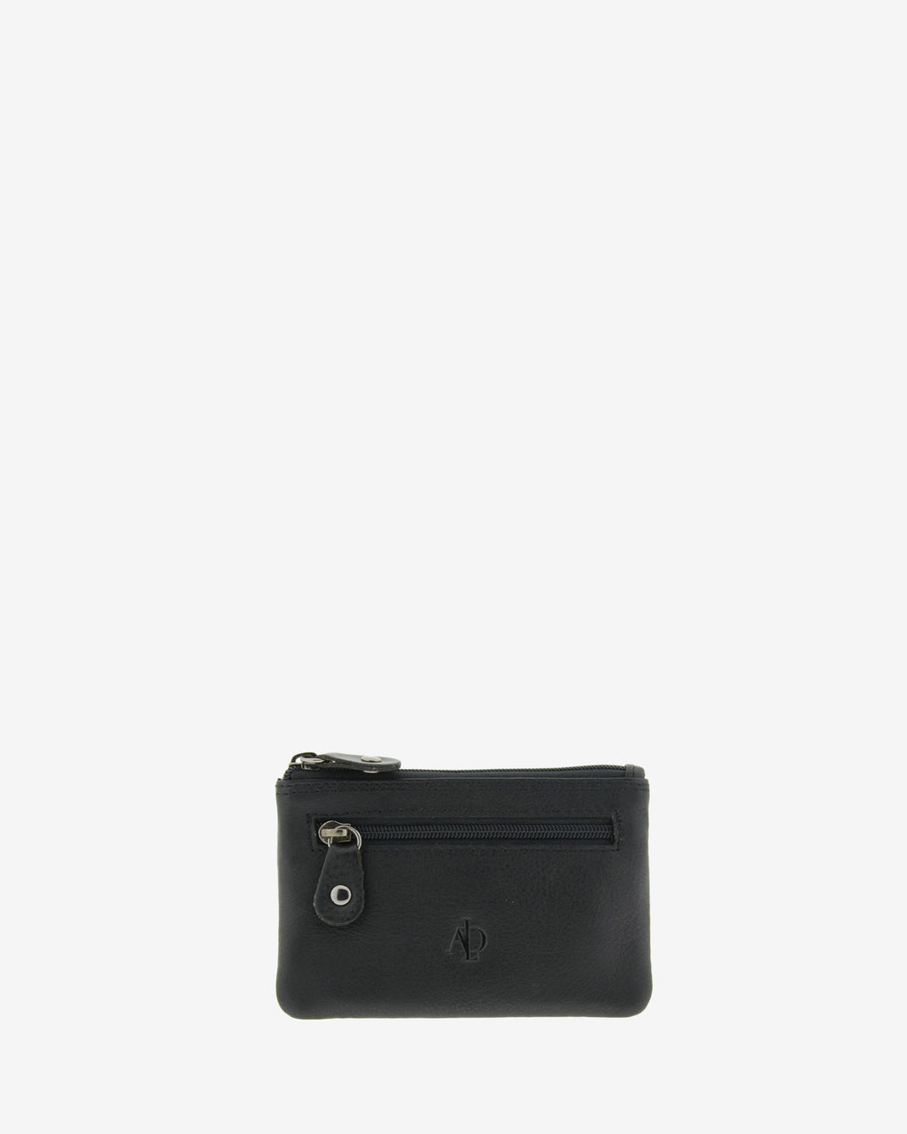 Monedero pequeño 8010 en color negro, vista frontal con bolsillo exterior de cremallera.