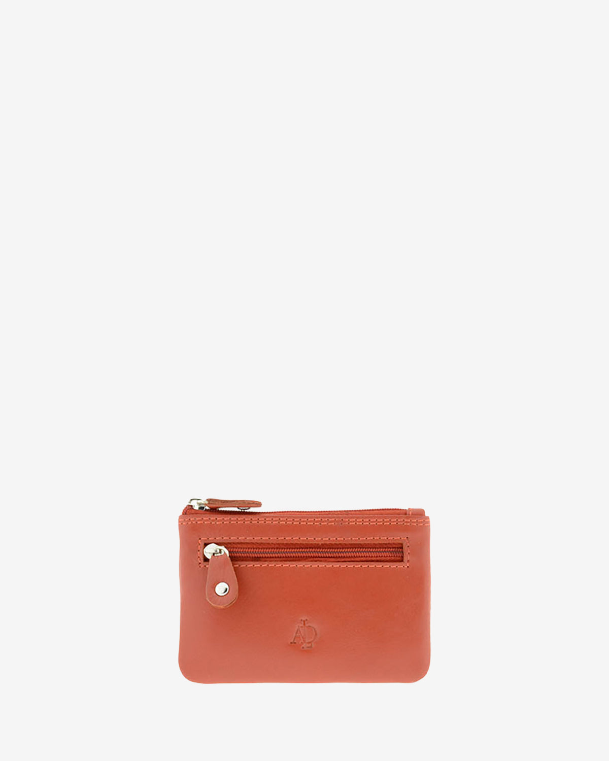 Monedero pequeño 8010 en color teja, vista frontal con bolsillo exterior de cremallera.
