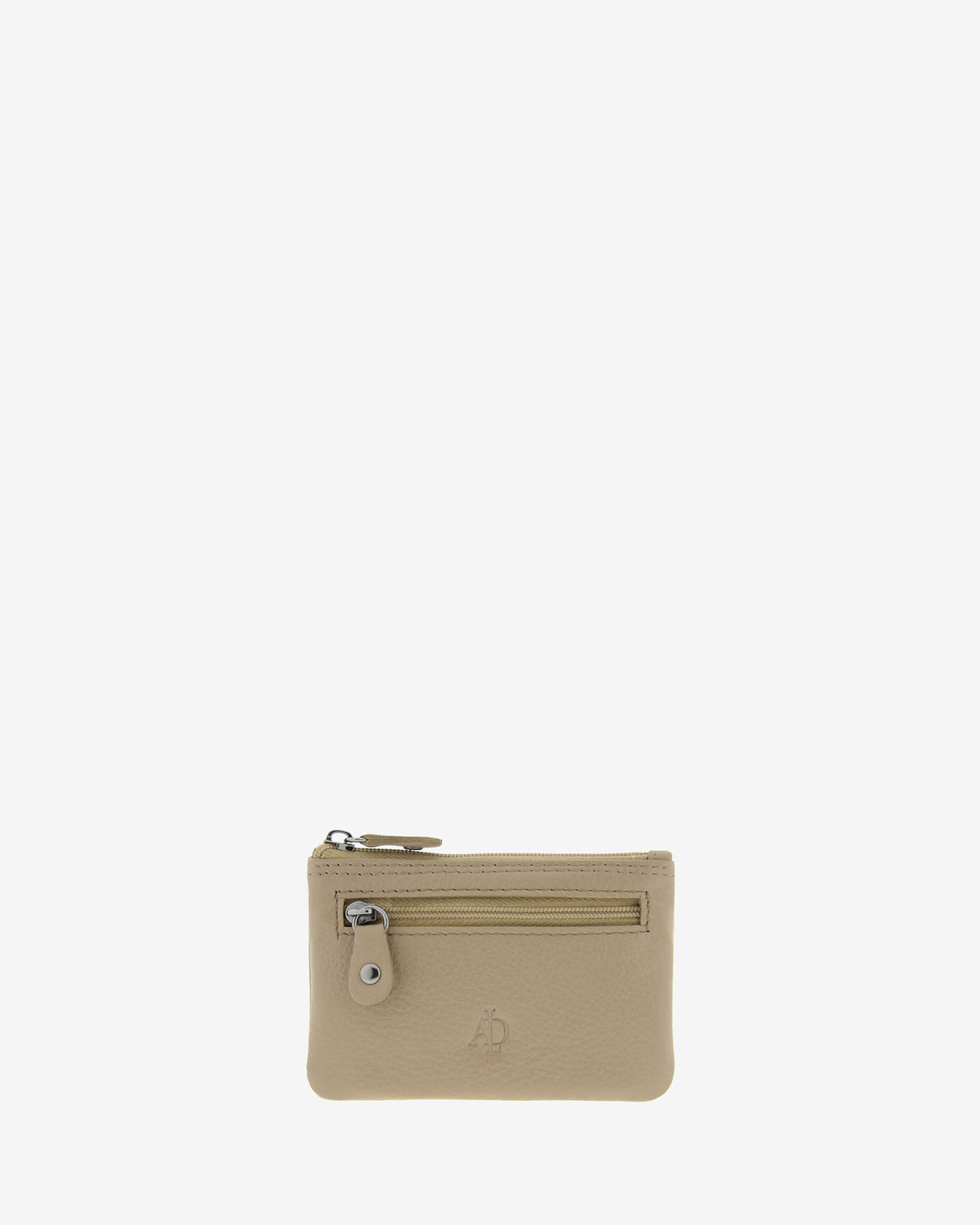 Monedero pequeño 8010 en color topo, vista frontal con bolsillo exterior de cremallera.