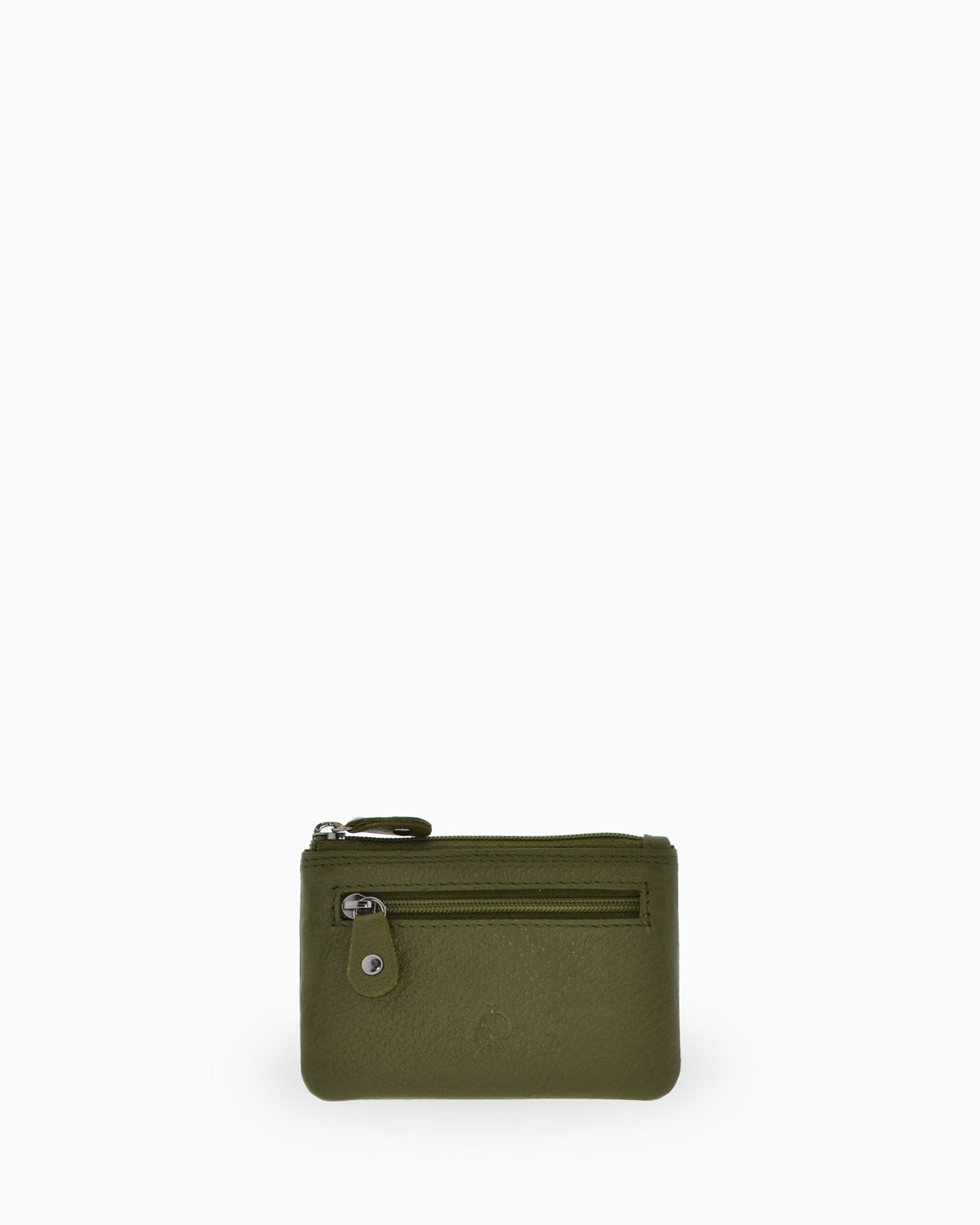 Monedero pequeño 8010 en color Verde Bosque, vista frontal con bolsillo exterior de cremallera.