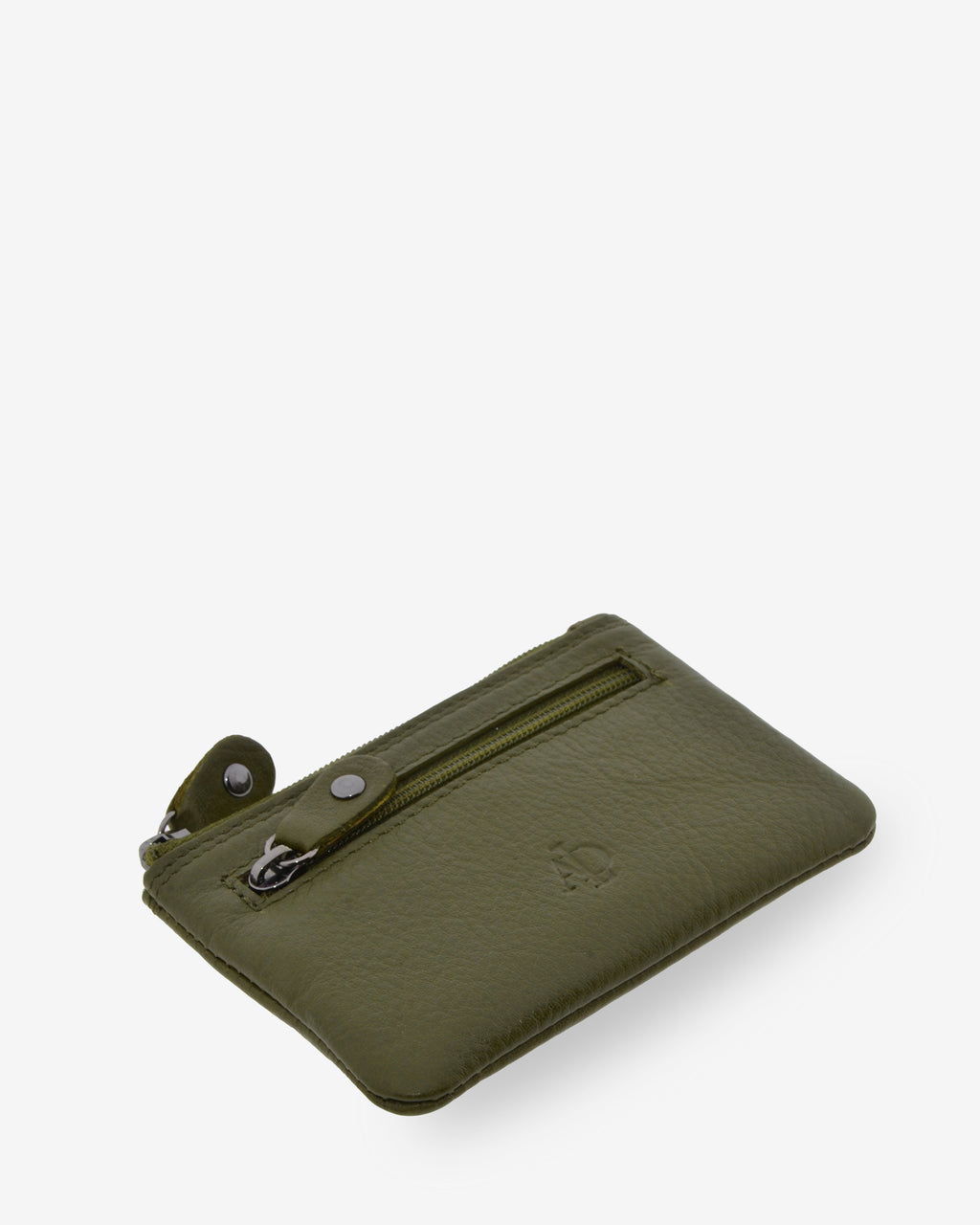 Monedero pequeño 8010 en color Verde Bosque, visto desde arriba en tres cuartos con sus dos cremalleras.