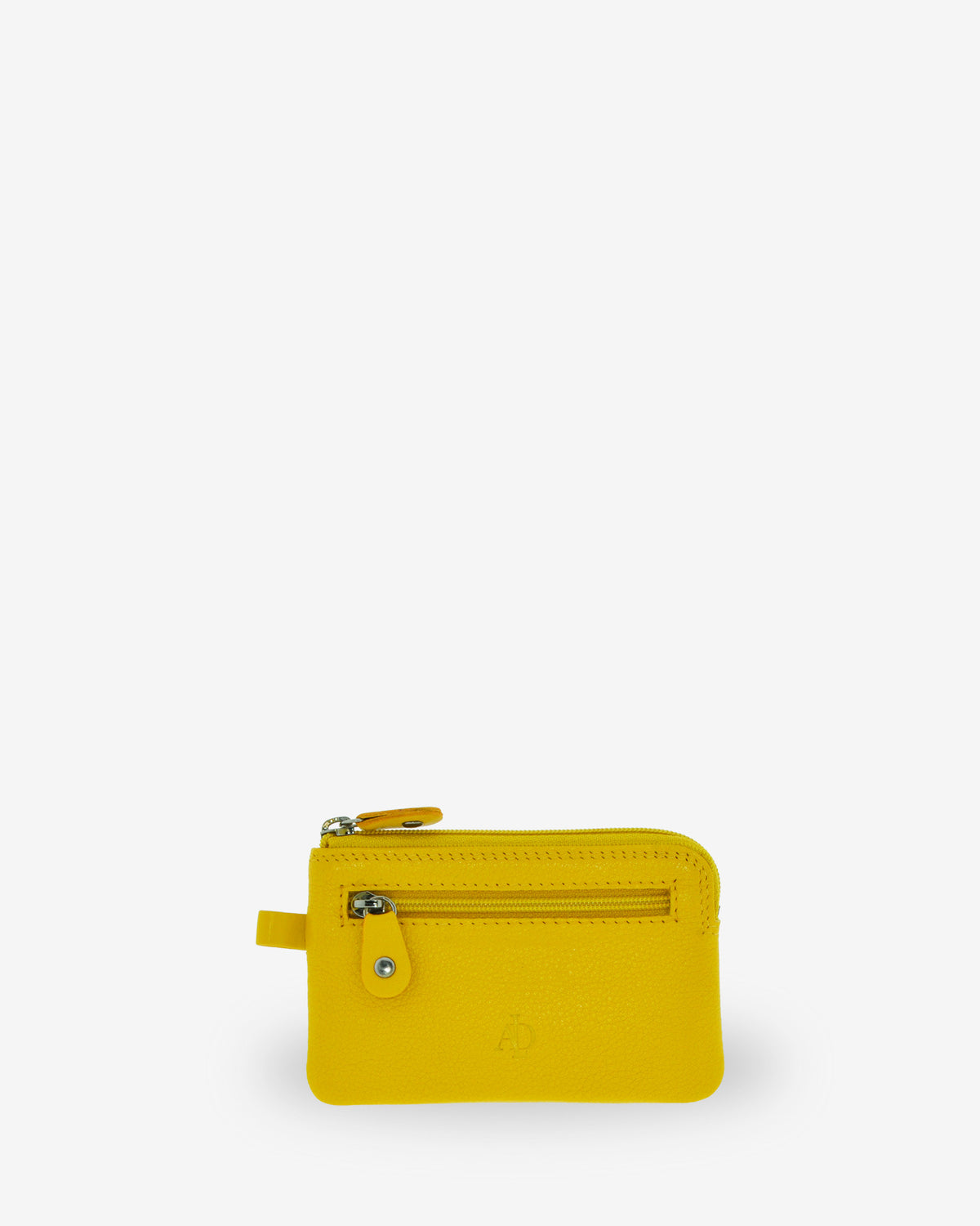 Monedero fino 8011 en color limón, vista frontal con bolsillo exterior de cremallera.
