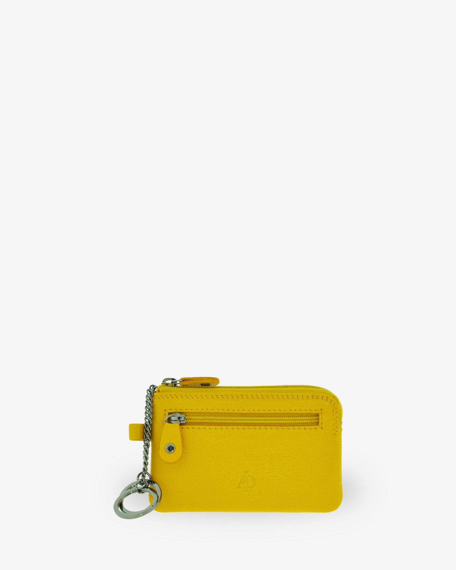 Monedero fino 8011 en color limón, vista frontal con anilla para llaves y bolsillo exterior de cremallera.