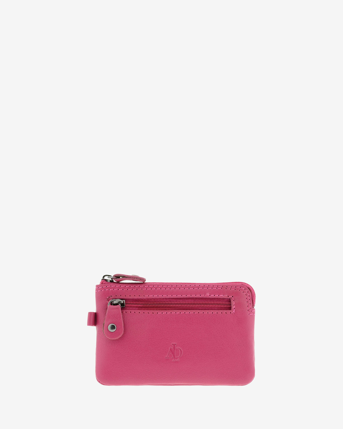 Monedero fino 8011 en color magenta, vista frontal con bolsillo exterior de cremallera.