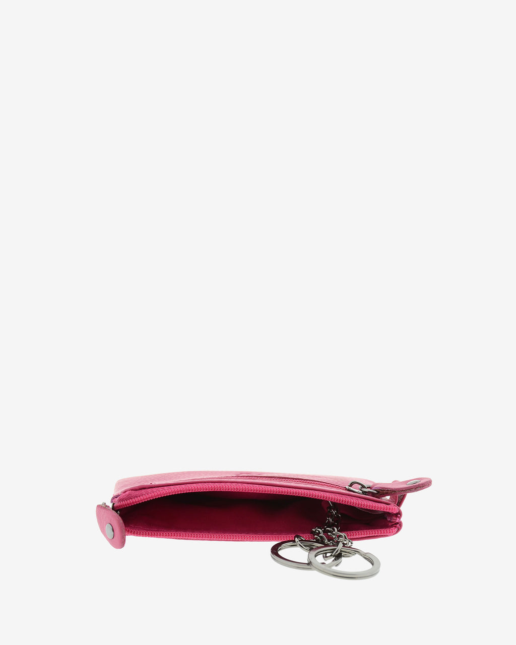 Monedero fino 8011 en color magenta, visto desde arriba mostrando interior y anillas