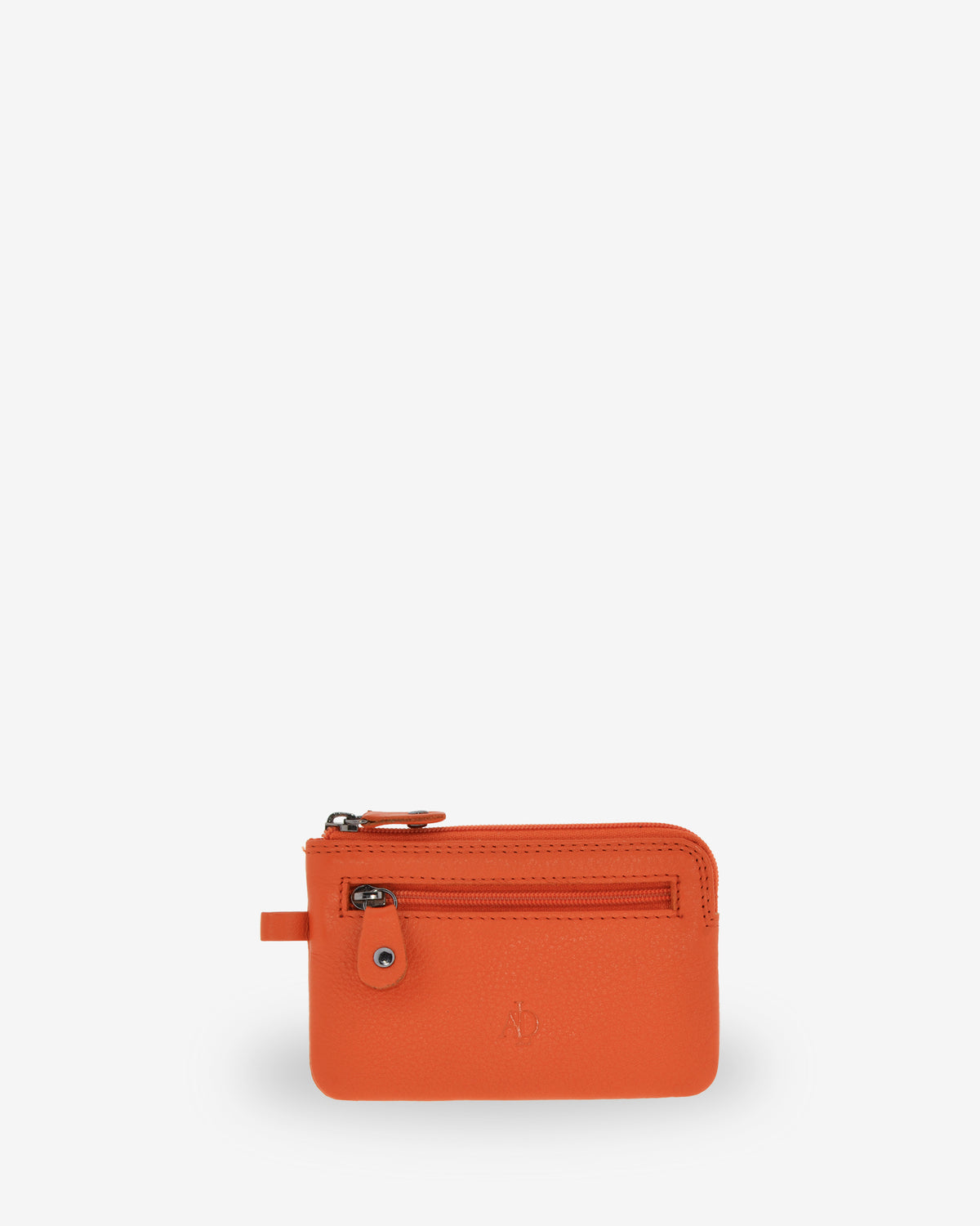 Monedero fino 8011 en color mandarina, vista frontal con bolsillo exterior de cremallera.