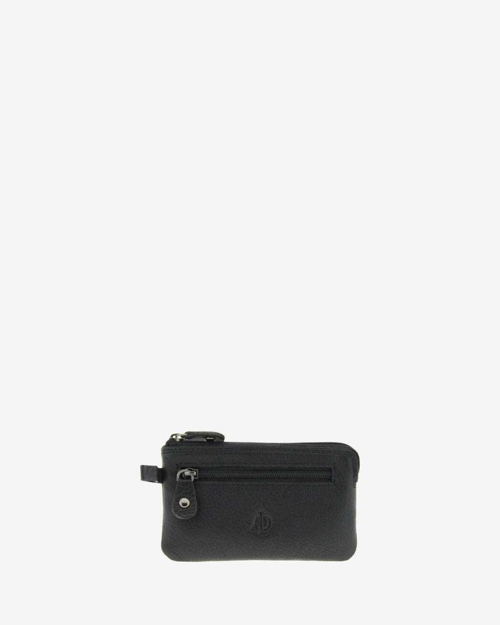 Monedero fino 8011 en color negro, vista frontal con bolsillo exterior de cremallera.