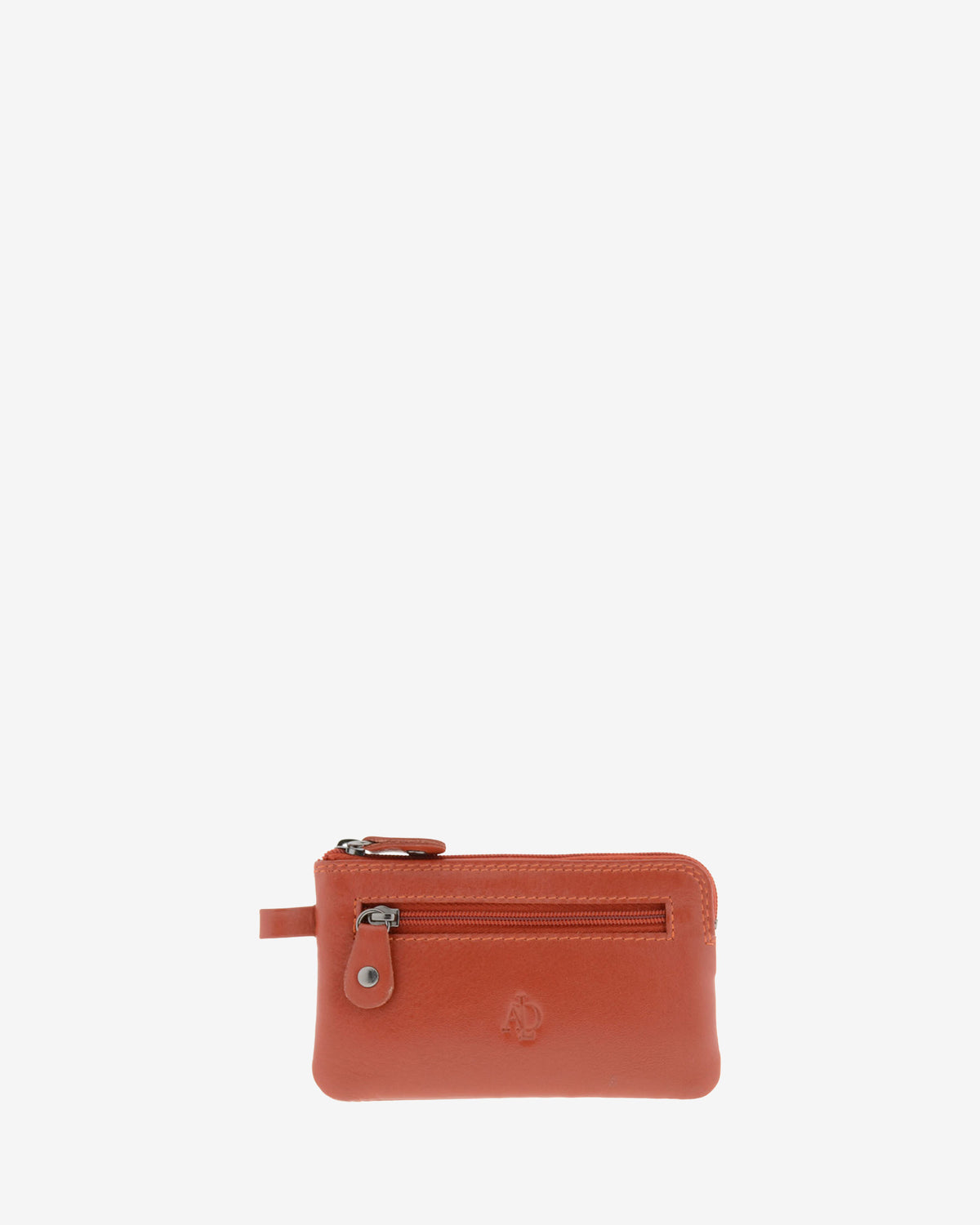 Monedero fino 8011 en color teja, vista frontal con bolsillo exterior de cremallera.