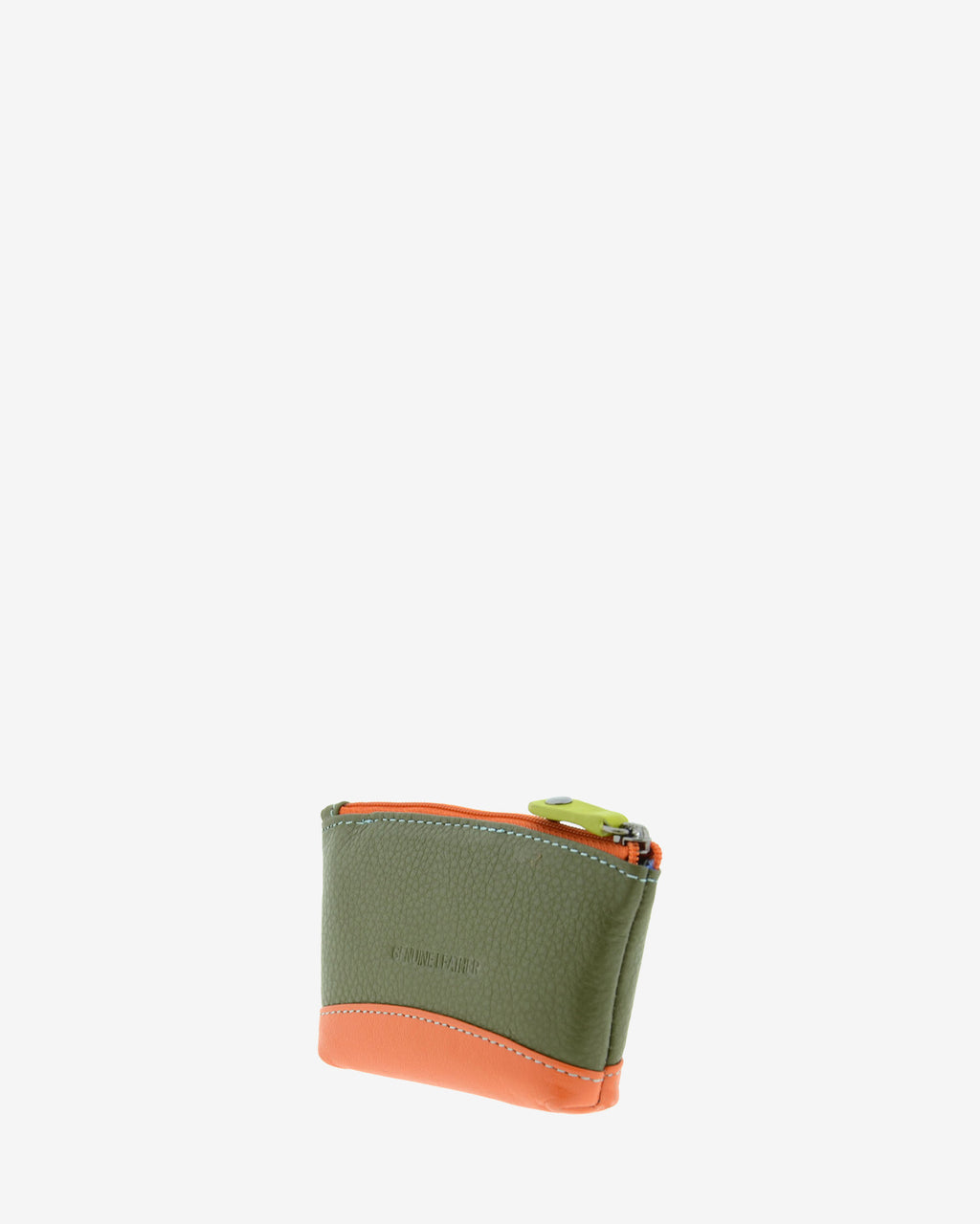Monedero pequeño combinado 8014-C en la combinación Jungla, vista tres cuartos posterior con inscripción Genuine Leather.