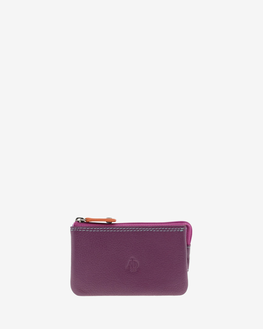 Monedero tarjetero combinado 8015-C en color Mora, vista frontal con cierre superior de cremallera.