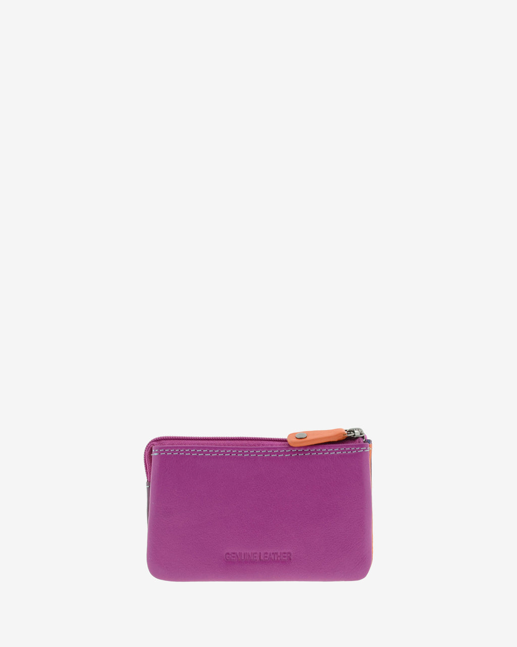 Monedero tarjetero combinado 8015-C en color Mora, vista posterior con acabado de piel y cierre de cremallera.