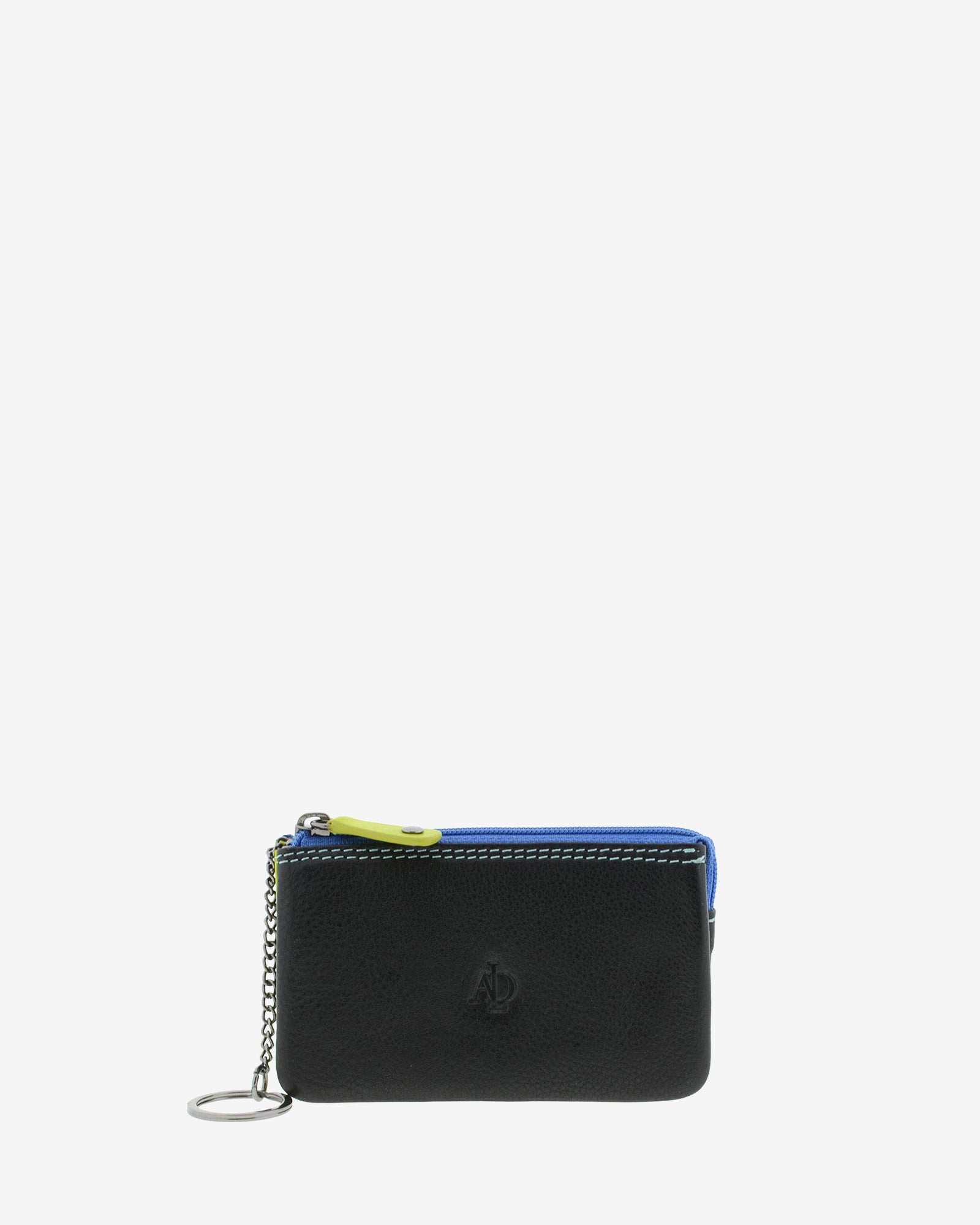 Monedero tarjetero combinado 8015-C en color Negro, vista frontal con aro para llaves y cierre de cremallera.