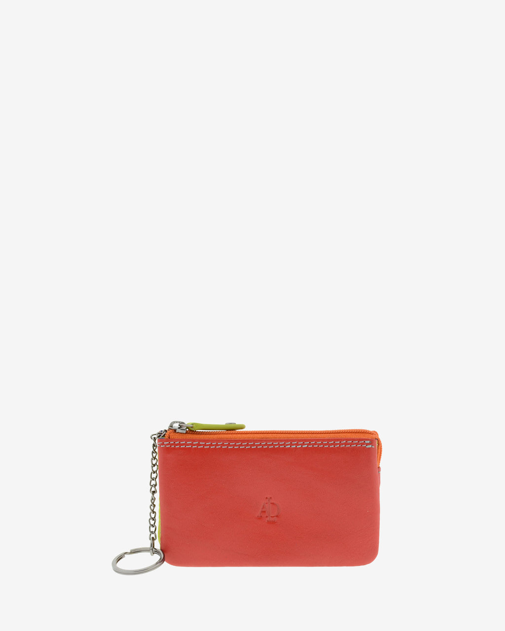 Monedero tarjetero combinado 8015-C en color Rojo, vista frontal con aro para llaves y cierre de cremallera.