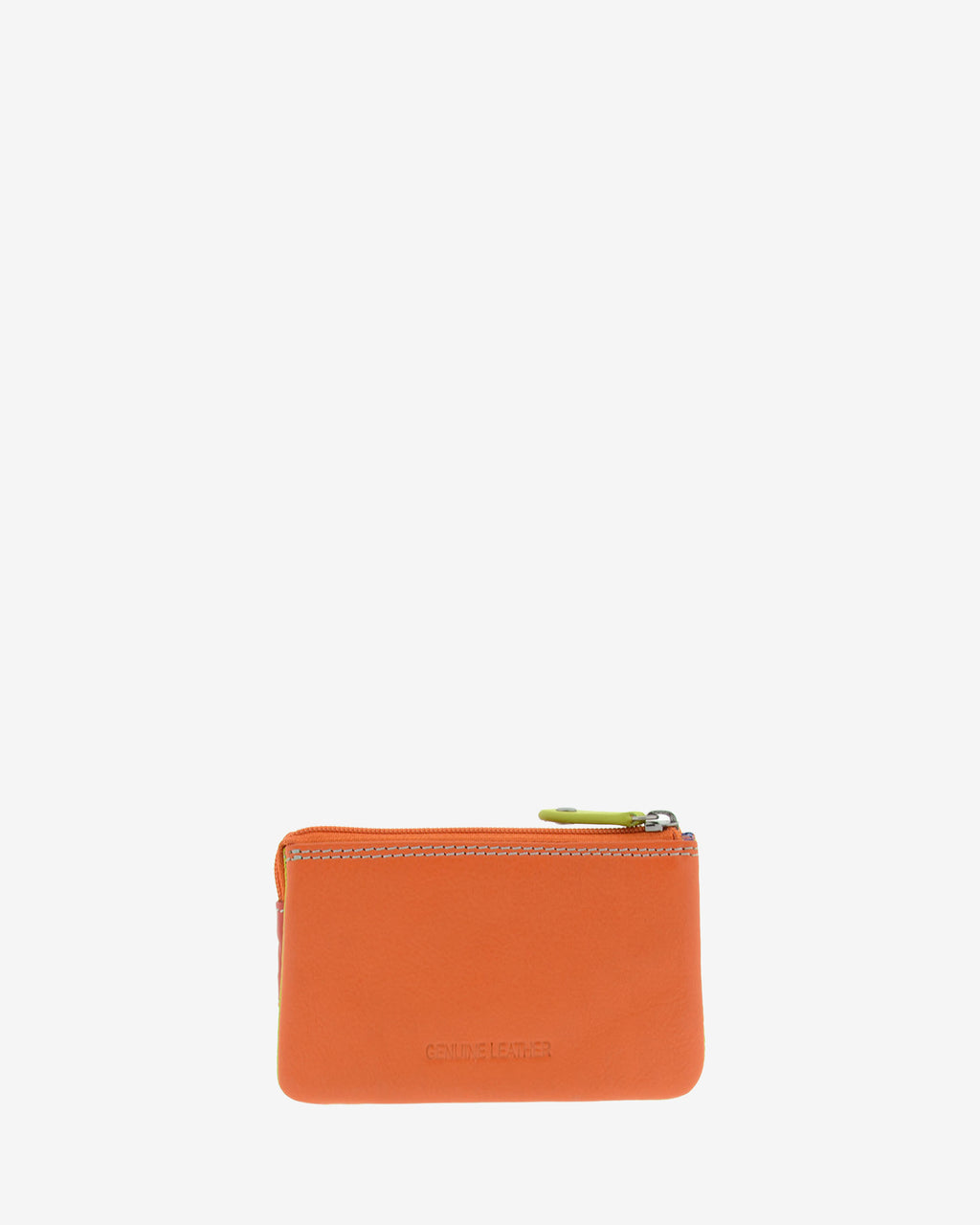 Monedero tarjetero combinado 8015-C en color Rojo, vista posterior con acabado de piel y cierre de cremallera.