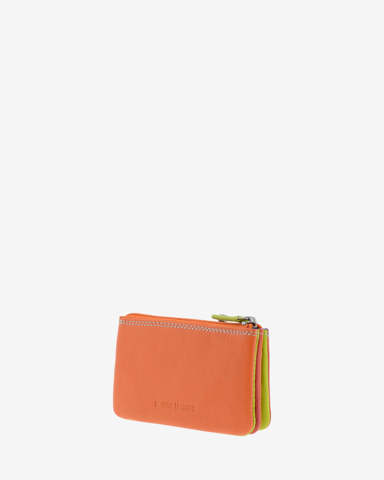Monedero tarjetero combinado 8015-C en color Rojo, vista tres cuartos posterior mostrando el grosor y los compartimentos.