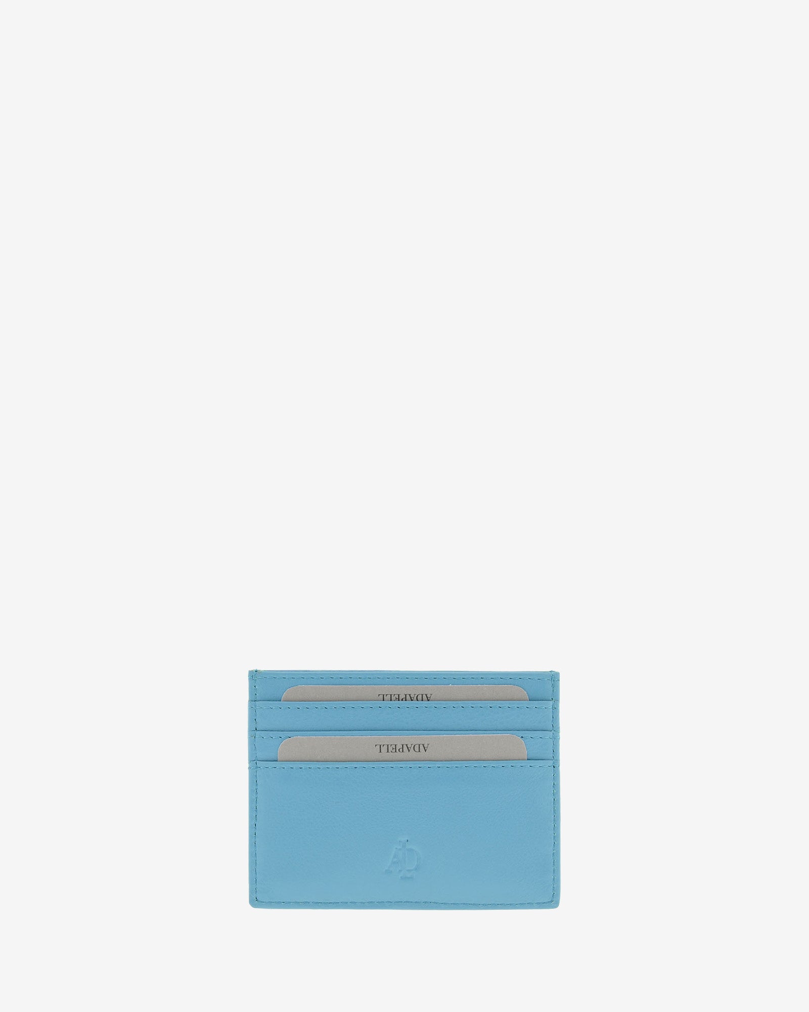 Tarjetero fino 8020 en color azul, vista frontal con tres ranuras para tarjetas