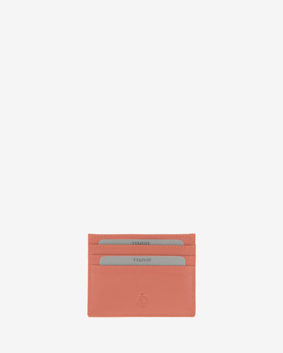 Tarjetero fino 8020 en color coral, vista frontal con tres ranuras para tarjetas