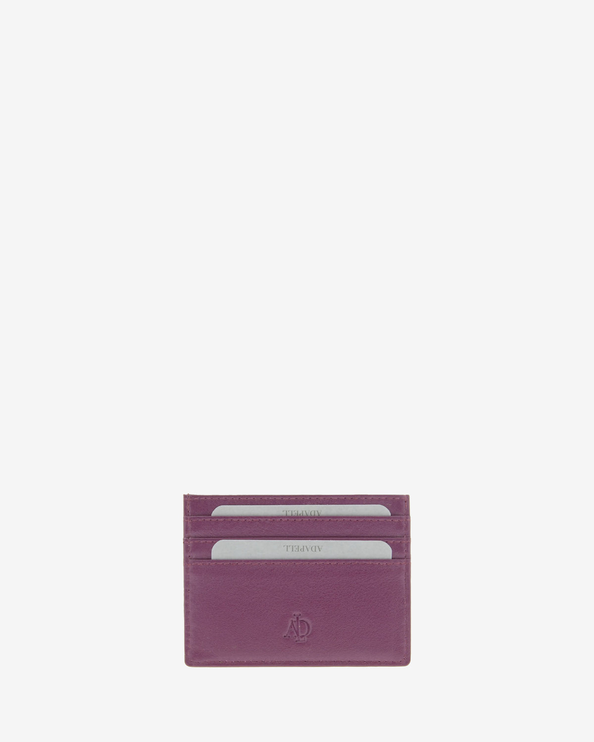 Tarjetero fino 8020 en color lila, vista frontal con tres ranuras para tarjetas