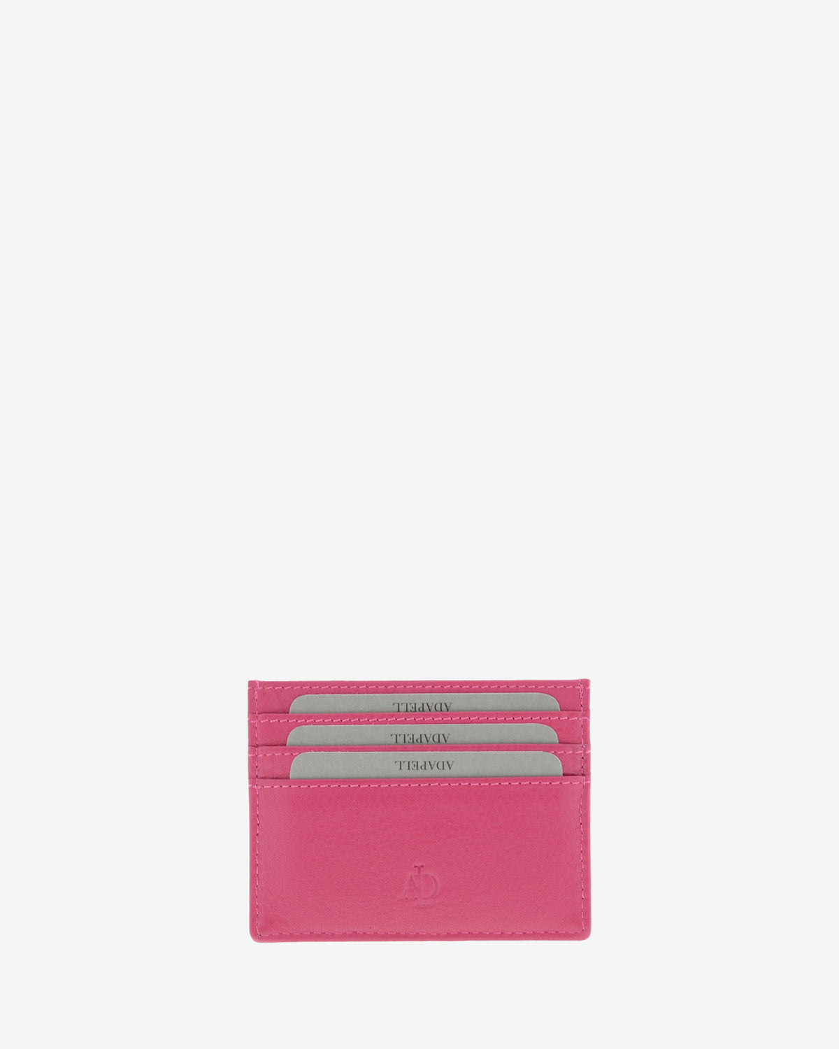 Tarjetero fino 8020 en color magenta, vista frontal con tres ranuras para tarjetas