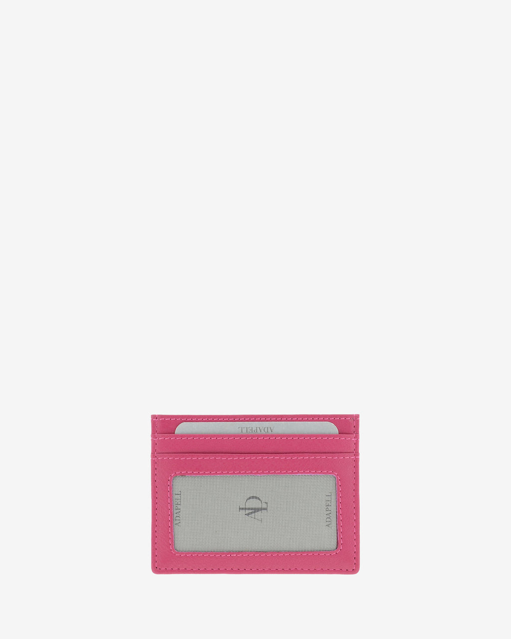 Tarjetero fino 8020 en color magenta, vista posterior con ventana transparente y dos ranuras para tarjetas