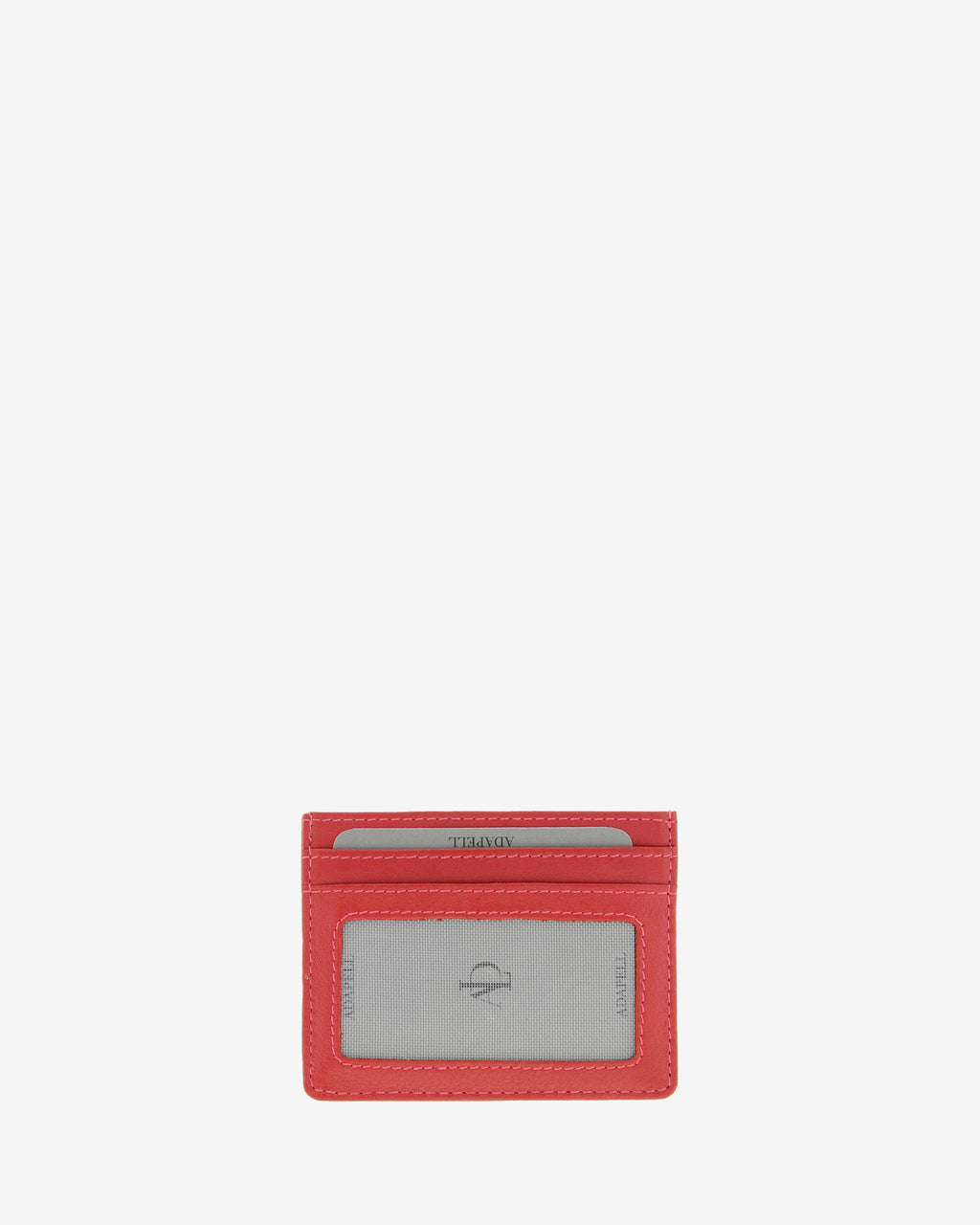 Tarjetero fino 8020 en color rojo, vista posterior con ventana transparente y dos ranuras para tarjetas