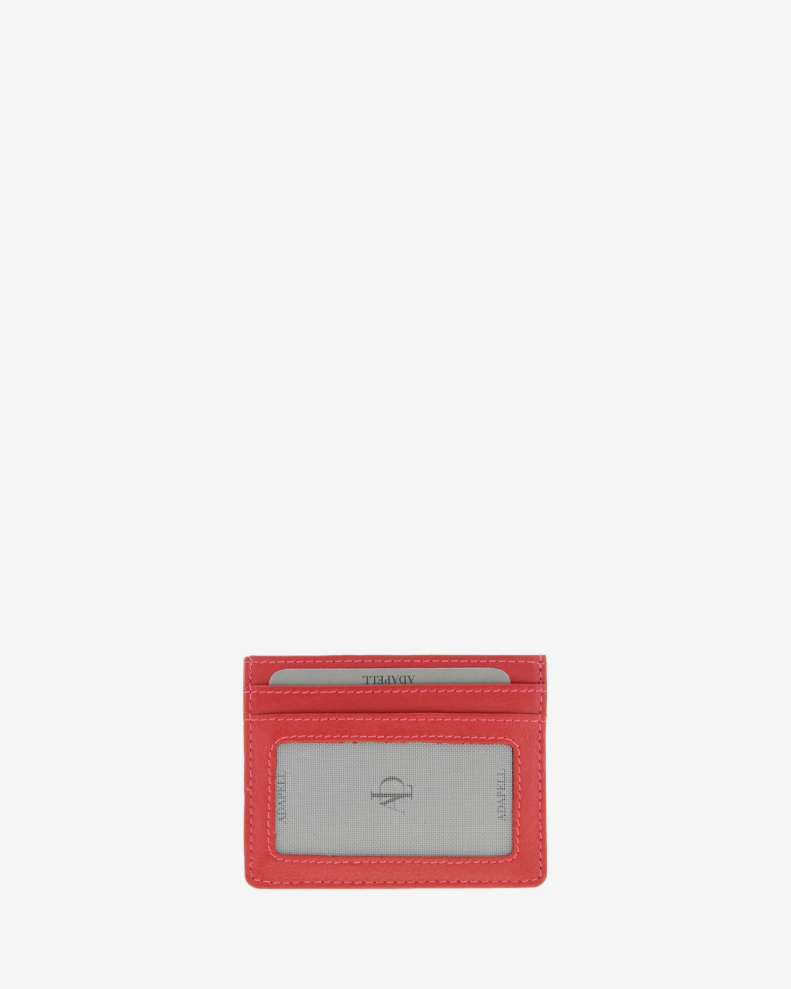 Tarjetero fino 8020 en color rojo, vista posterior con ventana transparente y dos ranuras para tarjetas