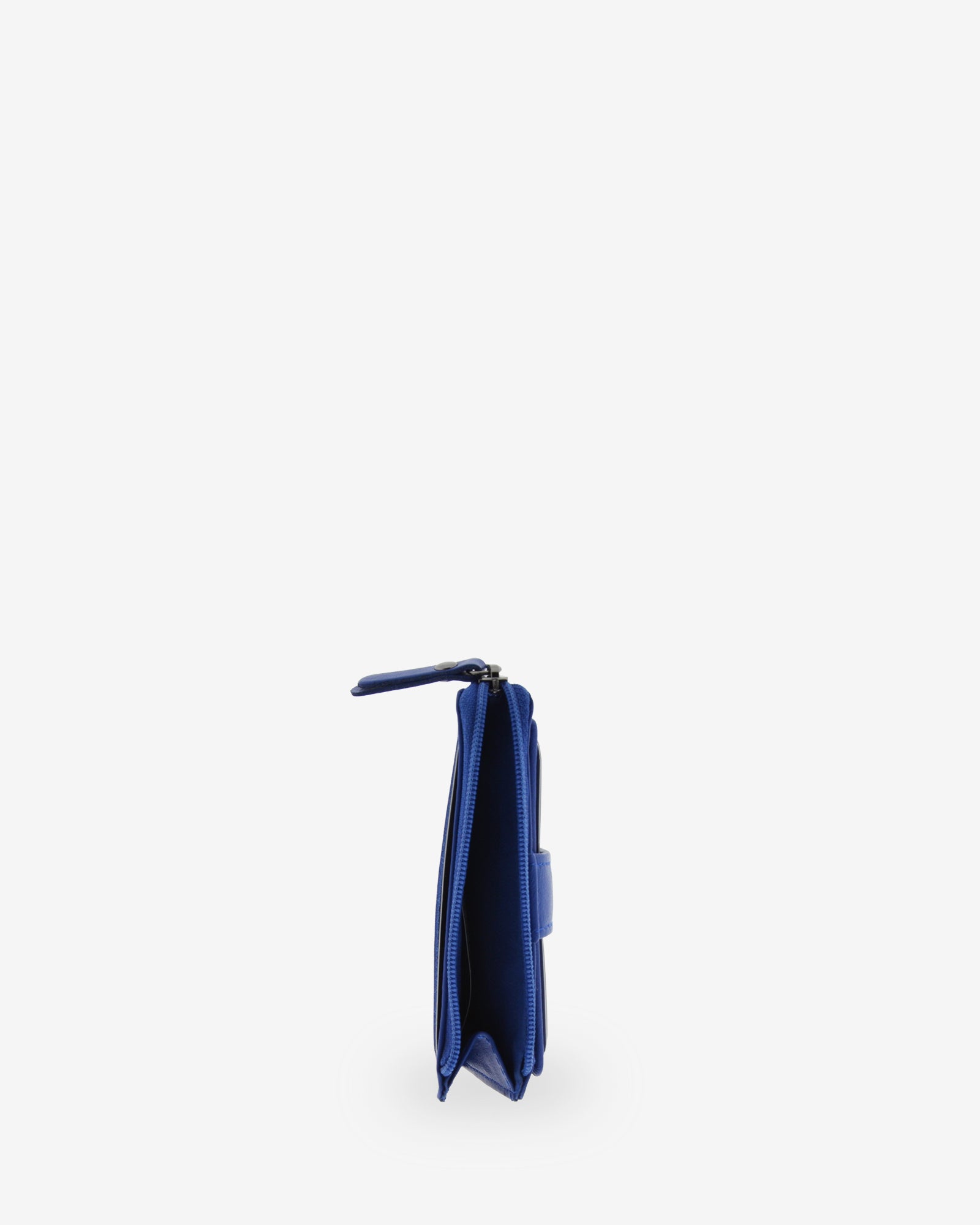 Tarjetero monedero 8035 en color cobalto, vista superior mostrando compartimento con cremalleta