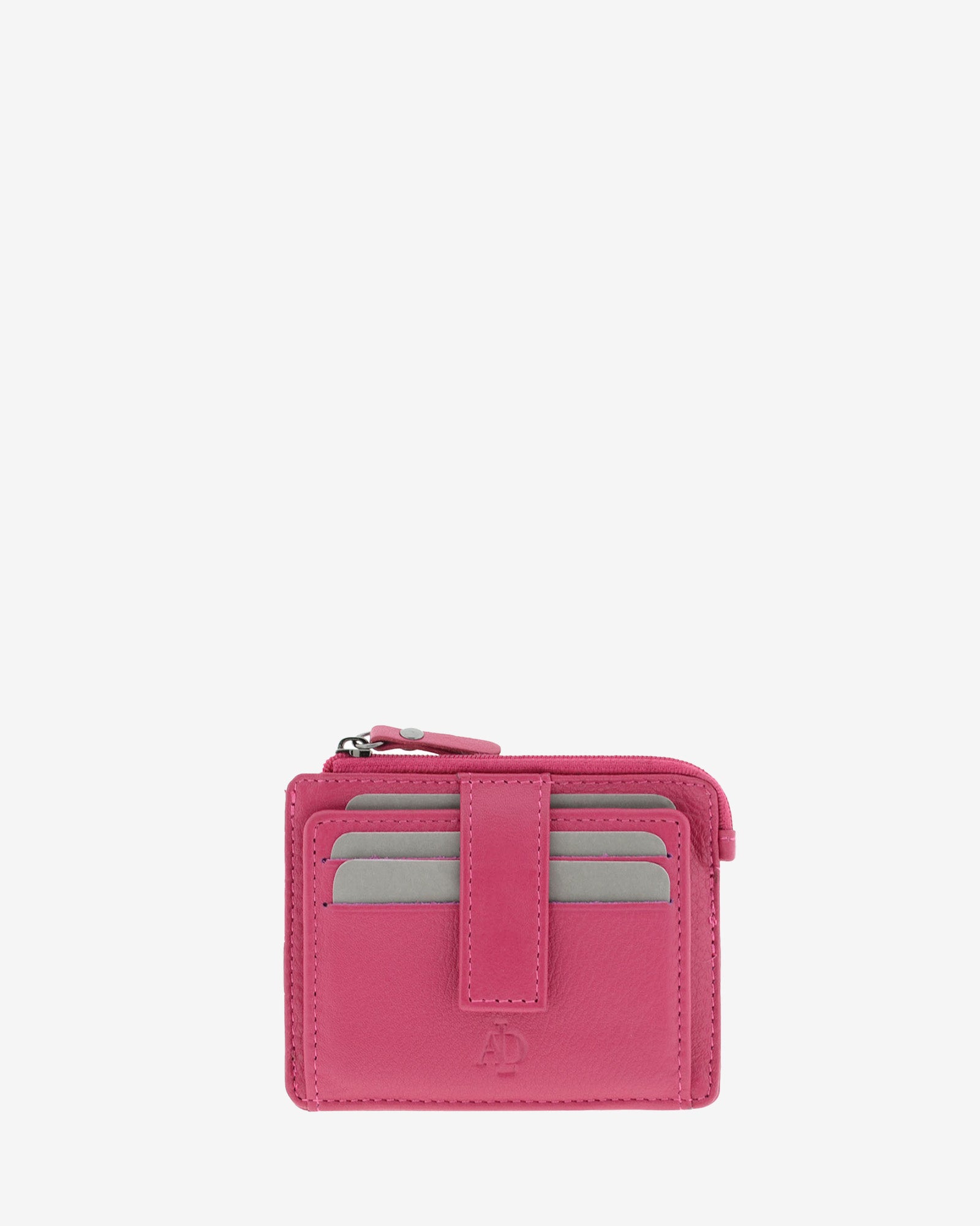 Tarjetero monedero 8035 en color magenta, vista frontal con ranuras para tarjetas y cierre central