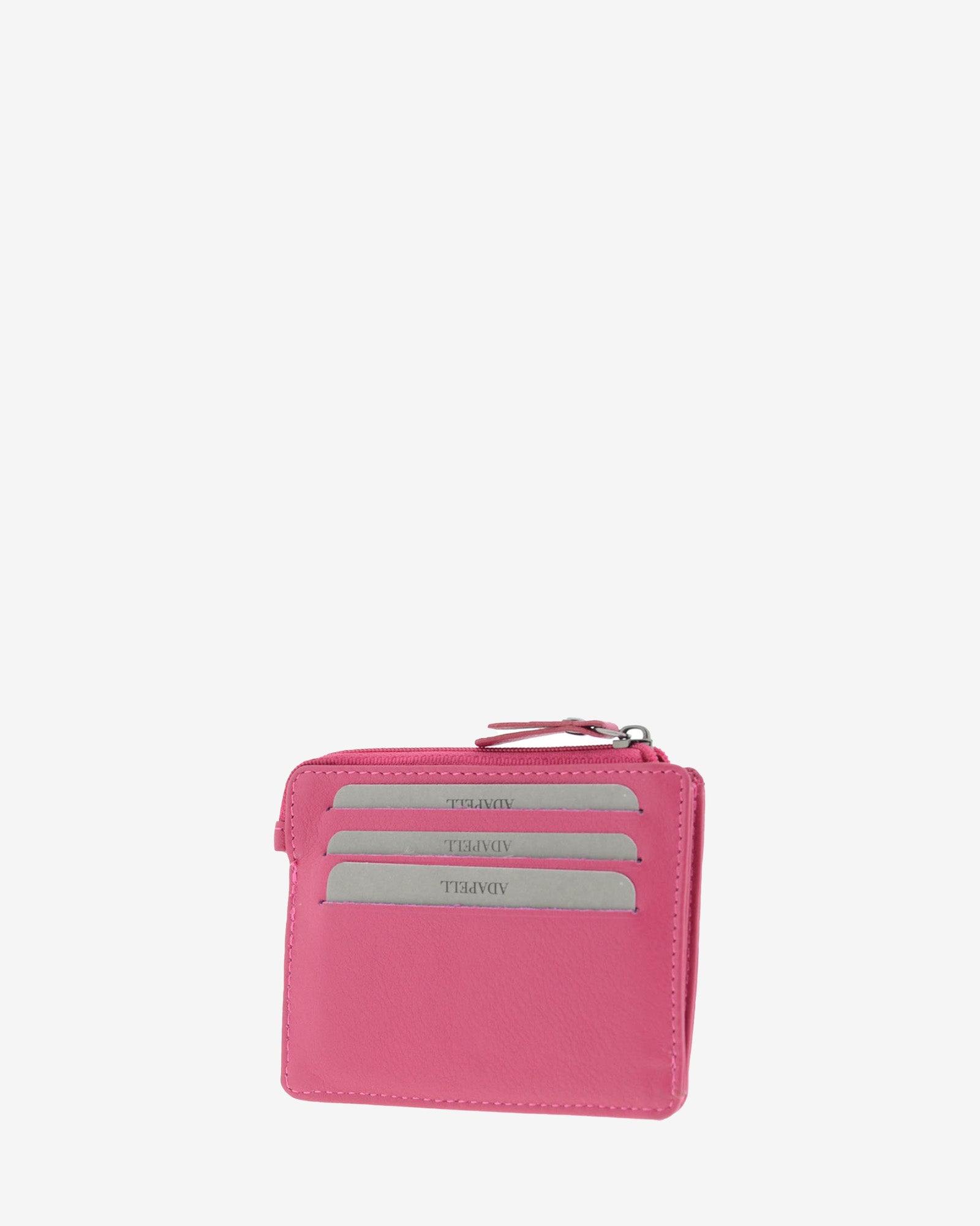 Tarjetero monedero 8035 en color magenta, vista tres cuartos posterior con tres ranuras para tarjetas