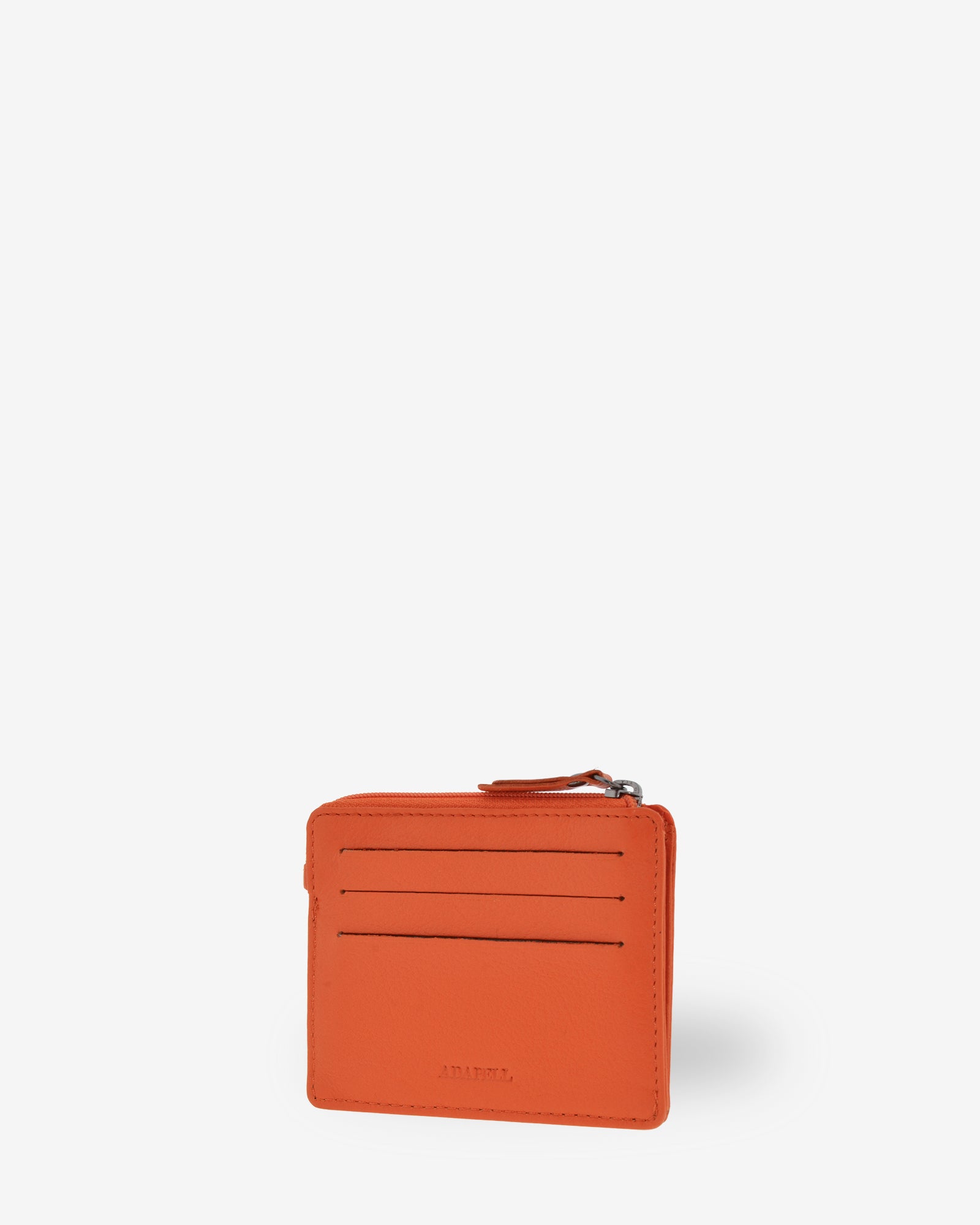 Tarjetero monedero 8035 en color mandarina, vista tres cuartos posterior con tres ranuras para tarjetas
