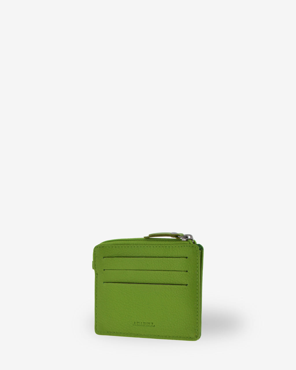 Tarjetero monedero 8035 en color matcha, vista tres cuartos posterior con tres ranuras para tarjetas