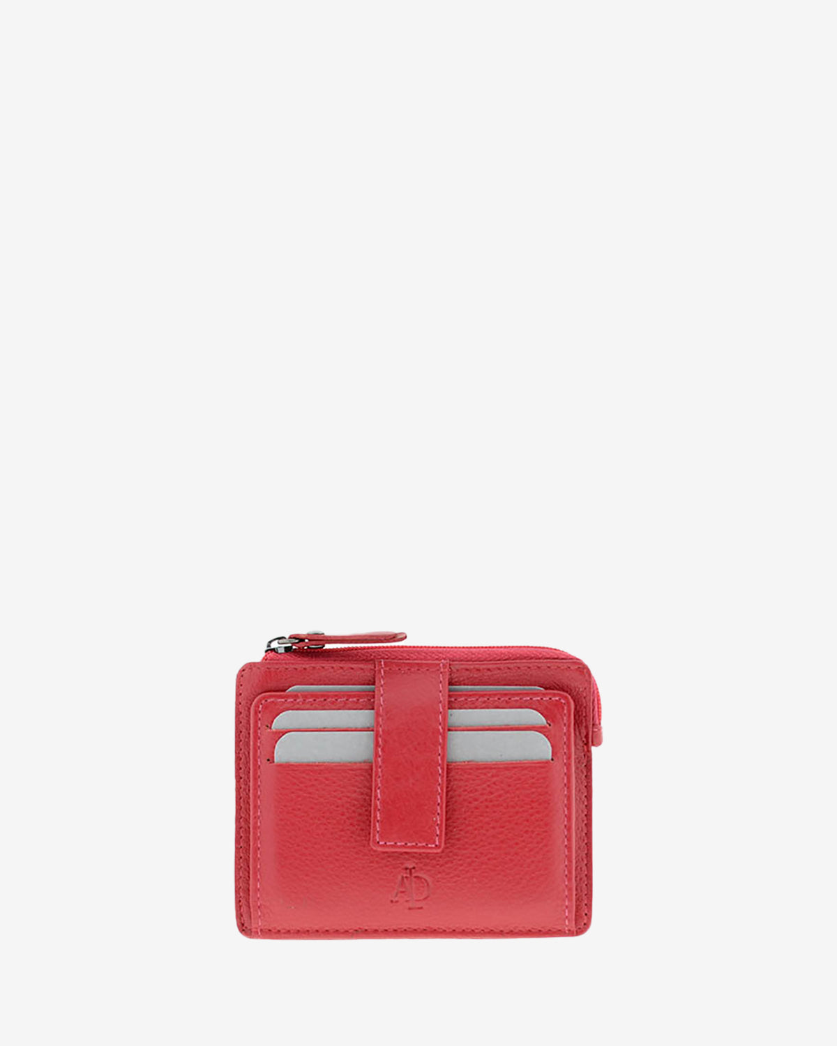 Tarjetero monedero 8035 en color rojo, vista frontal con ranuras para tarjetas y cierre central