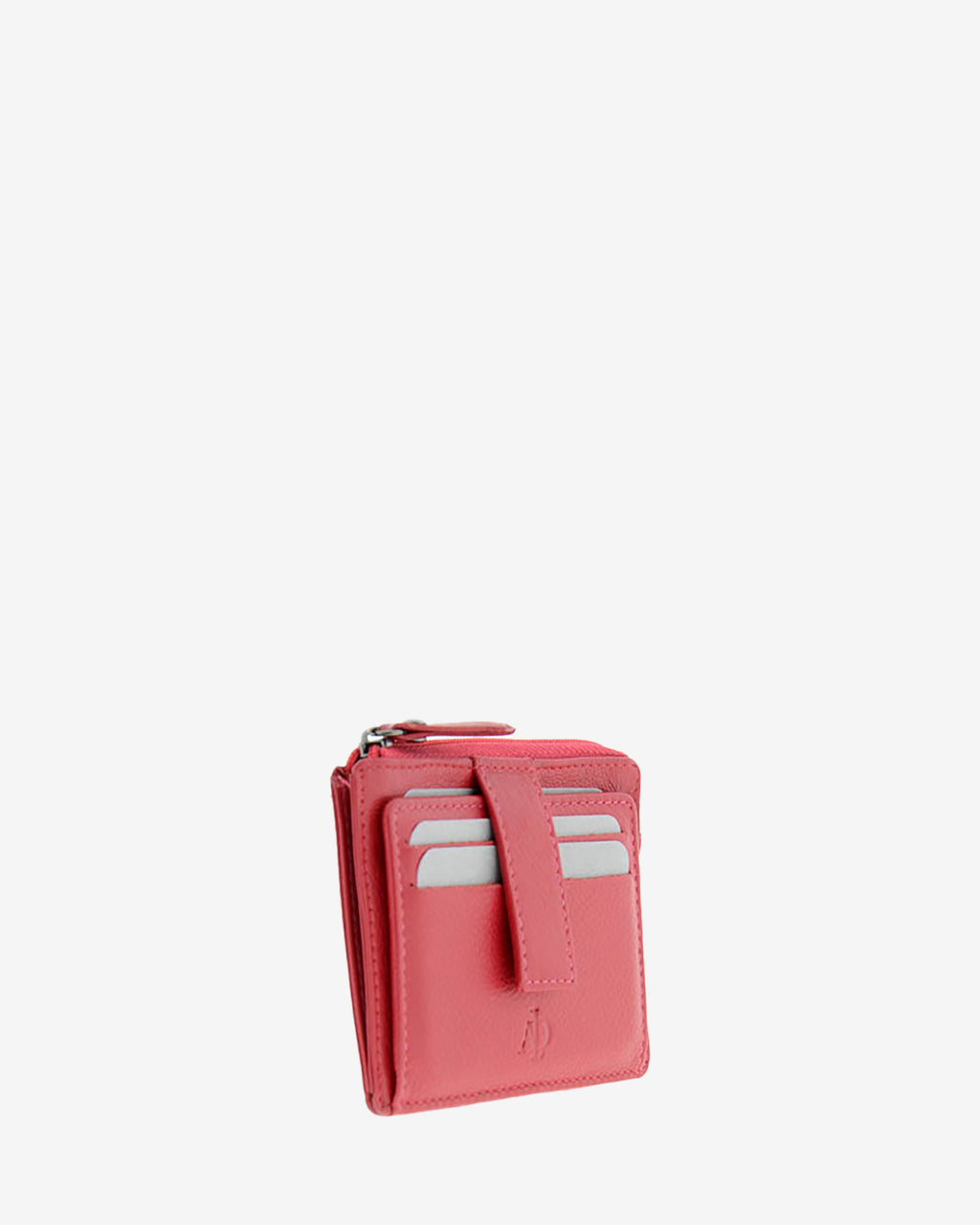 Tarjetero monedero 8035 en color rojo, vista tres cuartos frontal con ranuras para tarjetas y cremallera superior