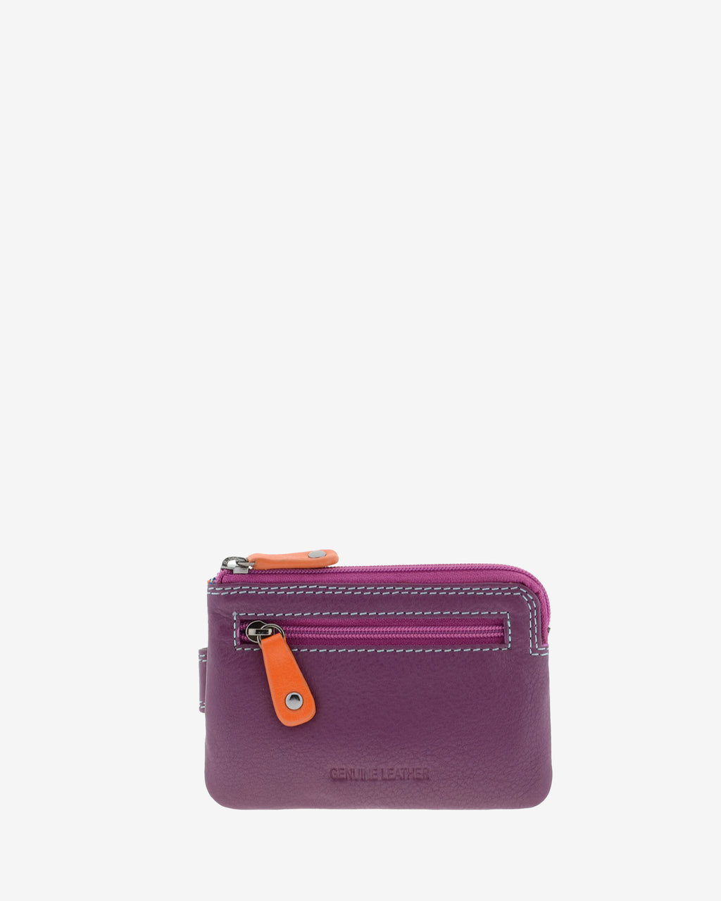 Monedero tarjetero combinado 8036-C en color Mora, vista posterior con bolsillo exterior de cremallera.