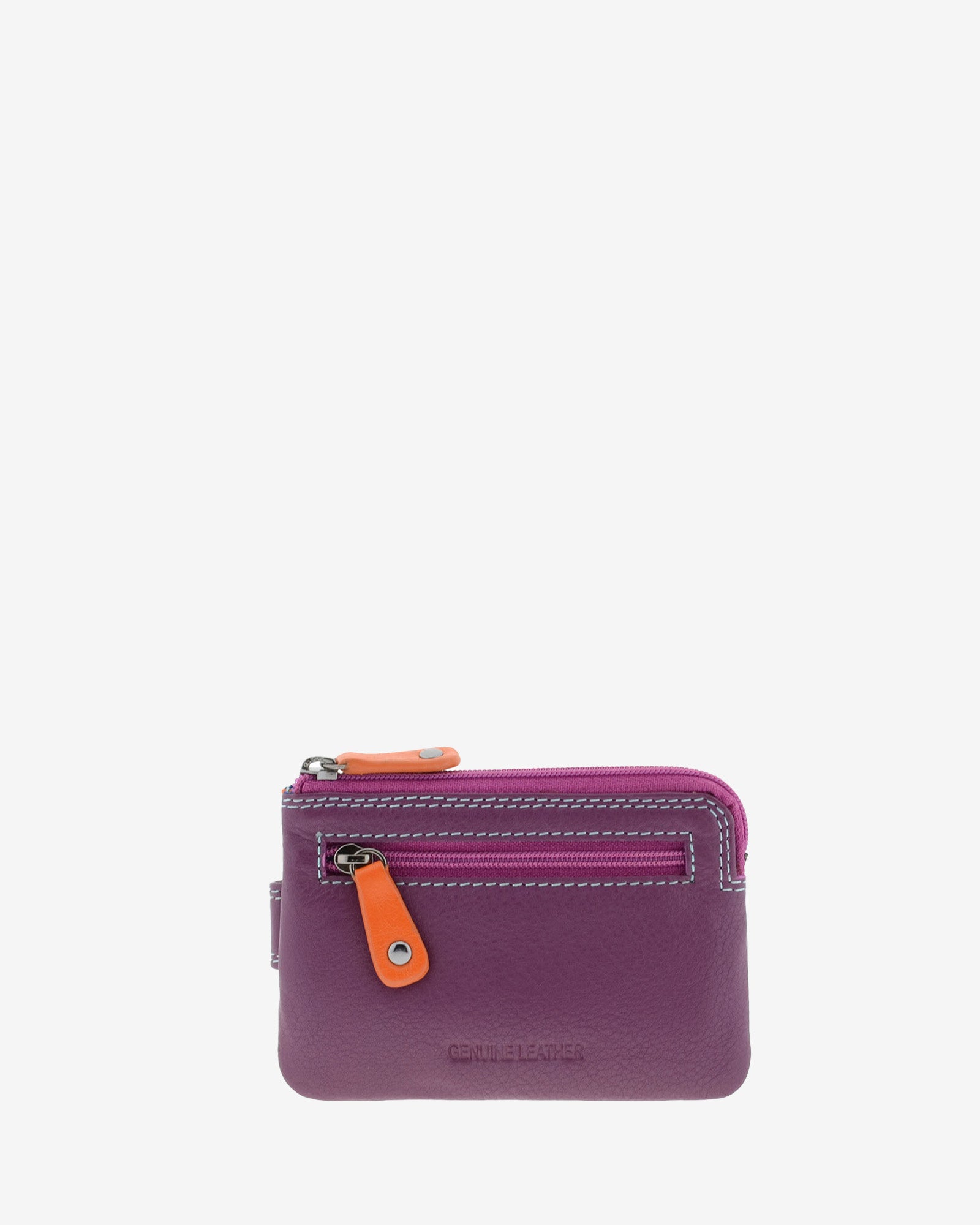 Monedero tarjetero combinado 8036-C en color Mora, vista posterior con bolsillo exterior de cremallera.