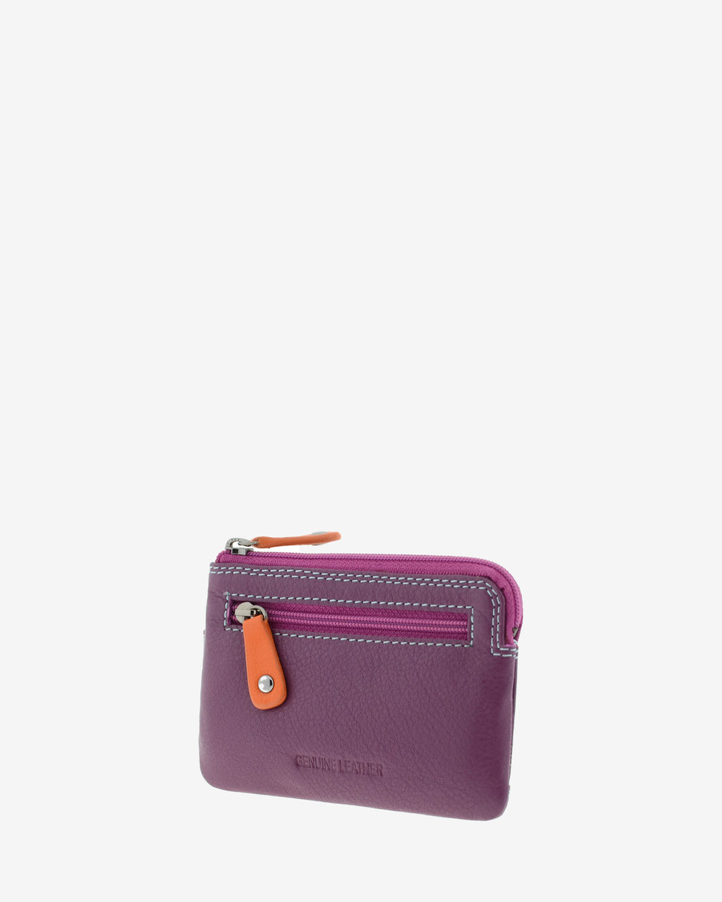 Monedero tarjetero combinado 8036-C en color Mora, vista tres cuartos posterior con bolsillo de cremallera.