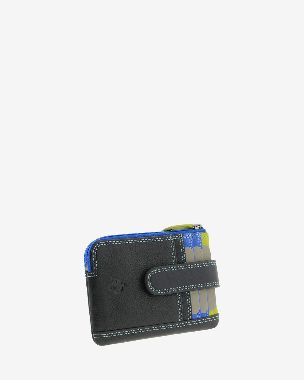 Monedero tarjetero combinado 8036-C en color Negro, vista tres cuartos frontal mostrando las ranuras para tarjetas y la combinación de colores.