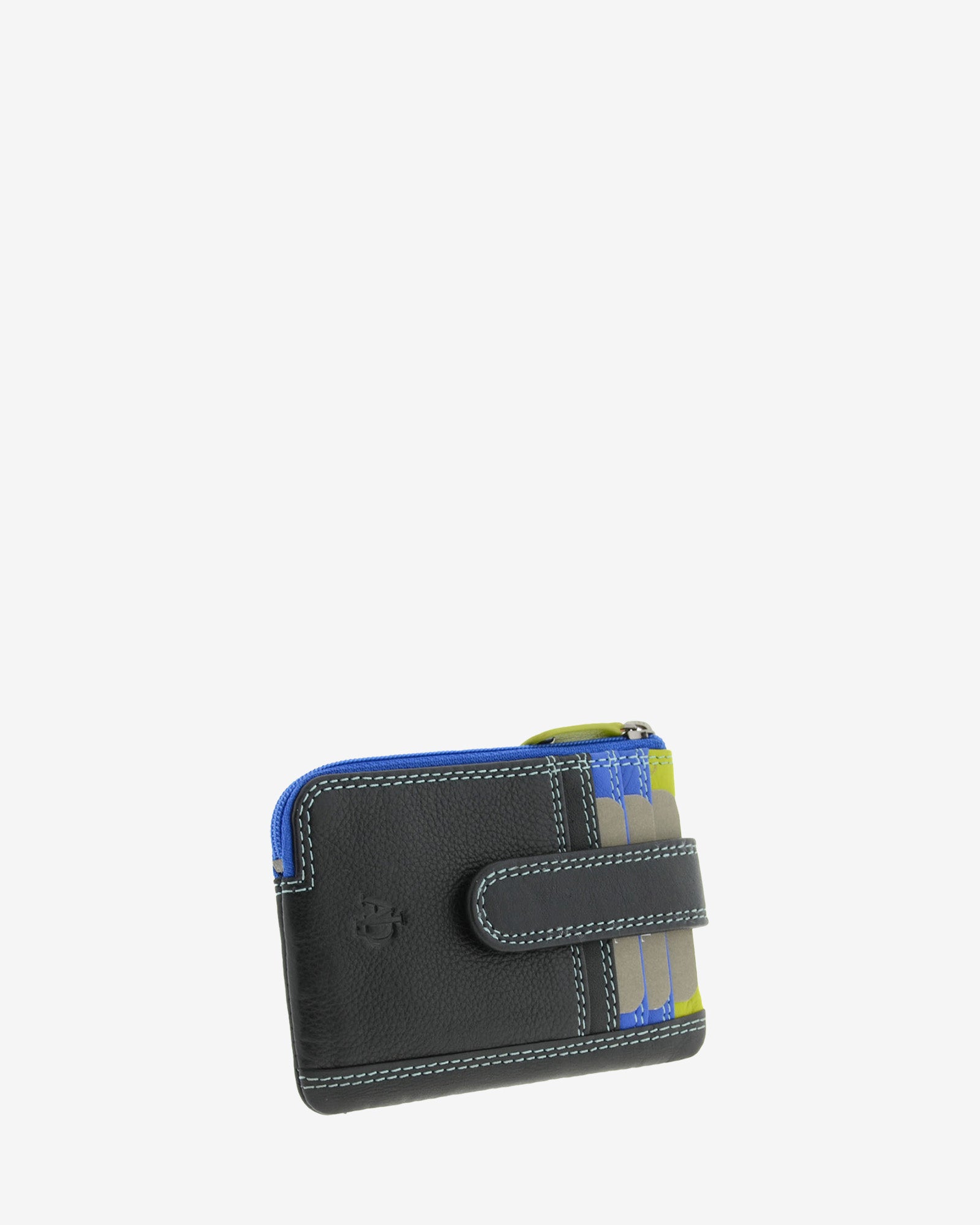 Monedero tarjetero combinado 8036-C en color Negro, vista tres cuartos frontal mostrando las ranuras para tarjetas y la combinación de colores.