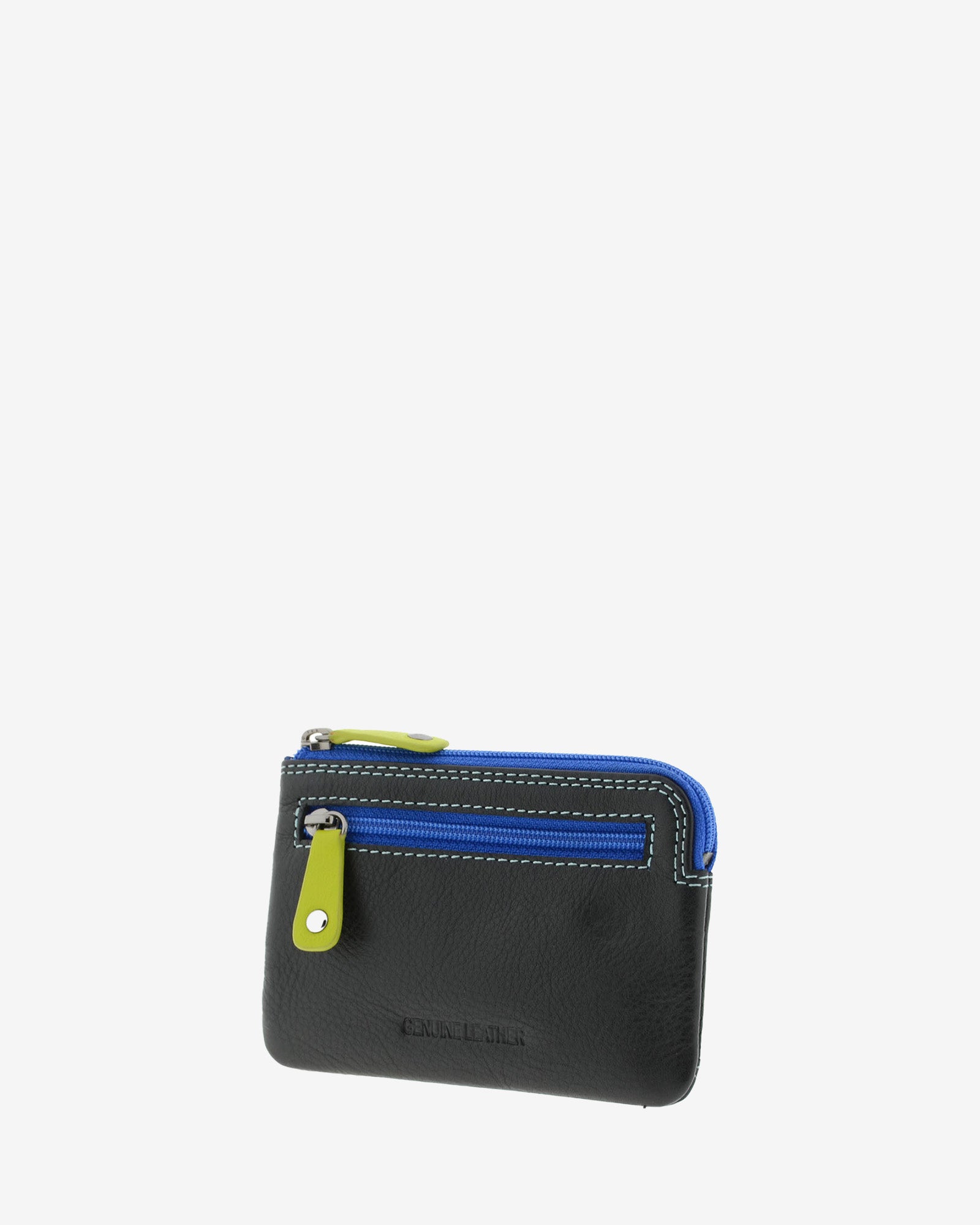 Monedero tarjetero combinado 8036-C en color Negro, vista tres cuartos posterior con bolsillo de cremallera.