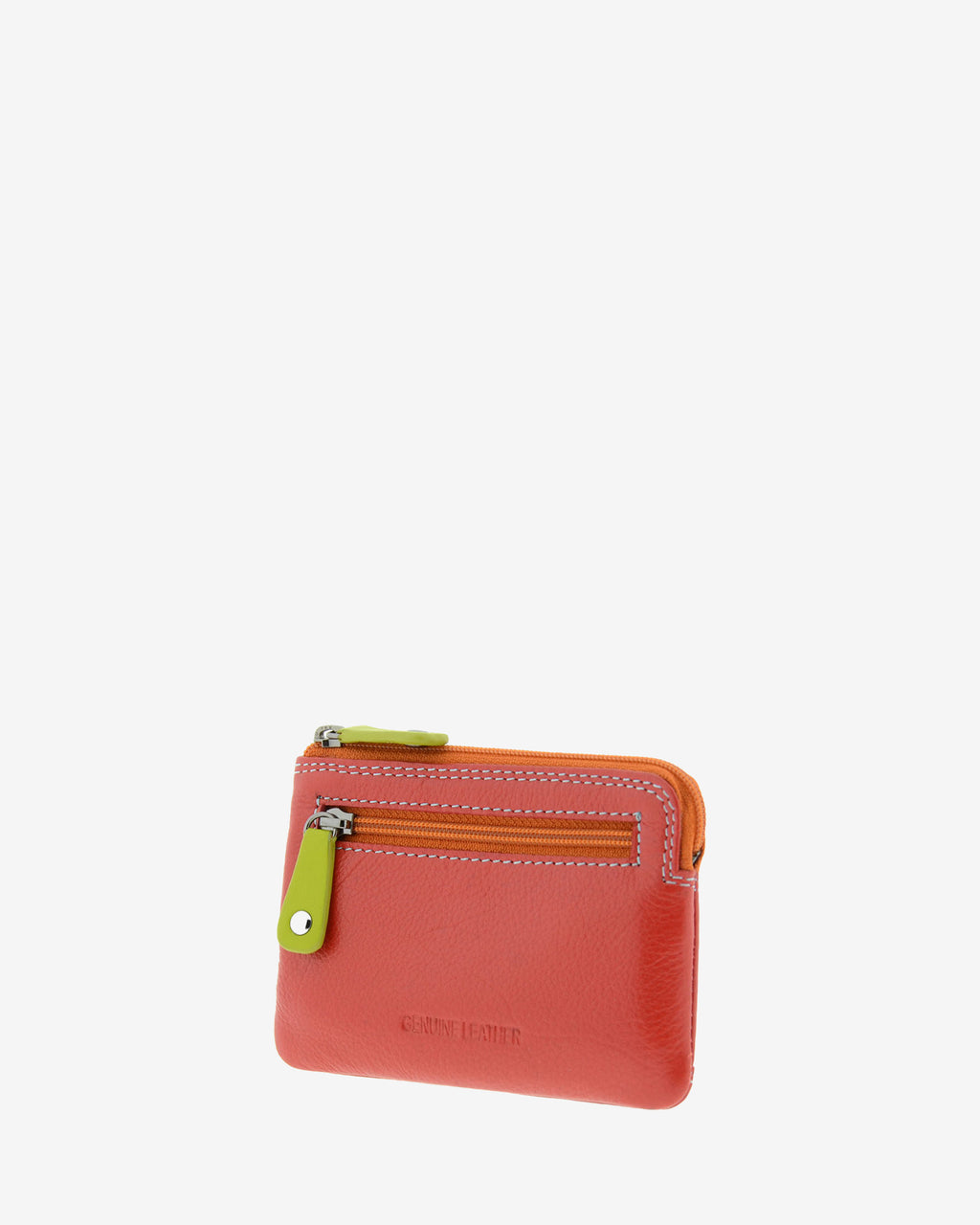 Monedero tarjetero combinado 8036-C en color Rojo, vista tres cuartos posterior con bolsillo de cremallera.
