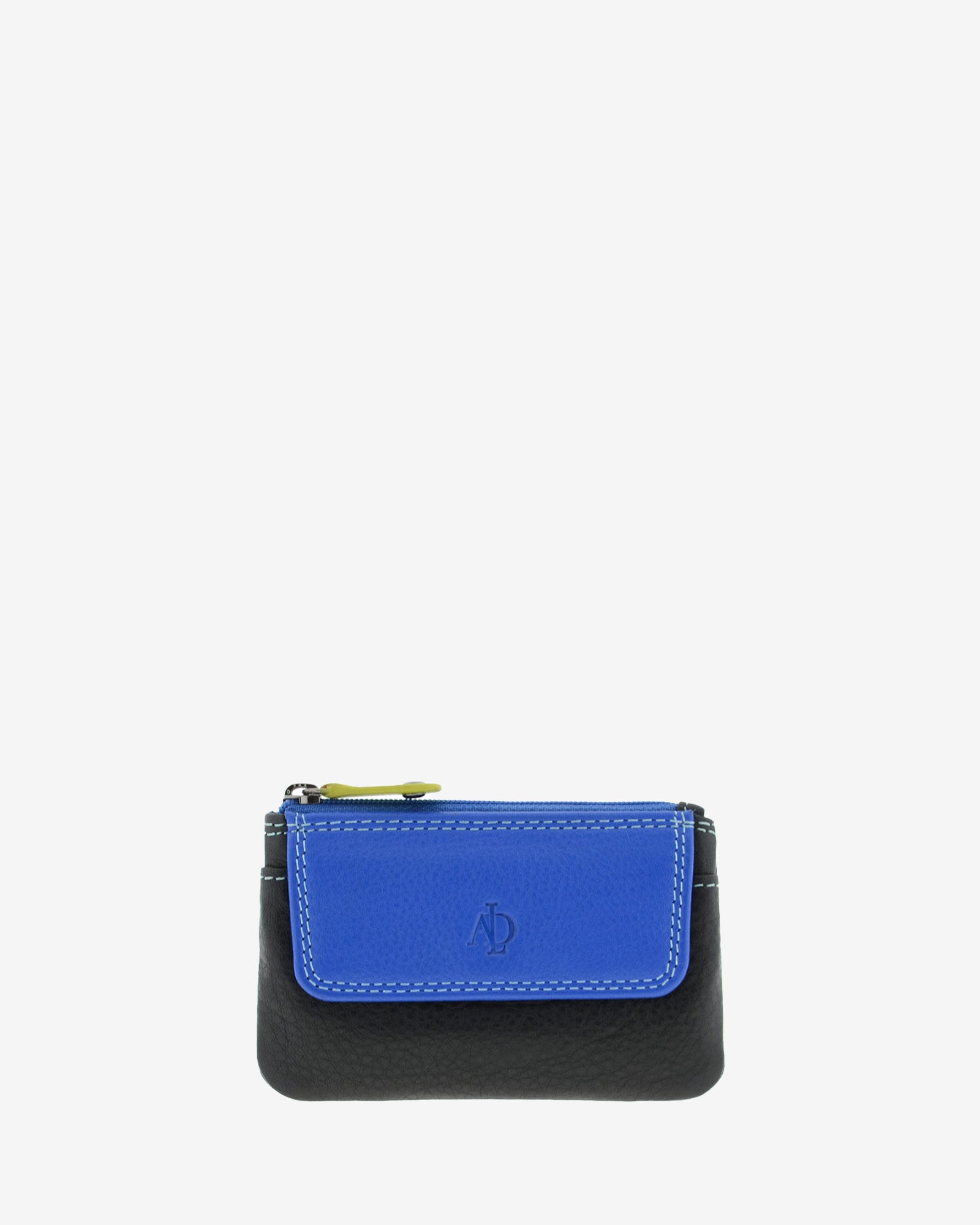 Monedero combinado 8047-C en color Negro, vista frontal con bolsillo frontal de solapa y cierre superior de cremallera.