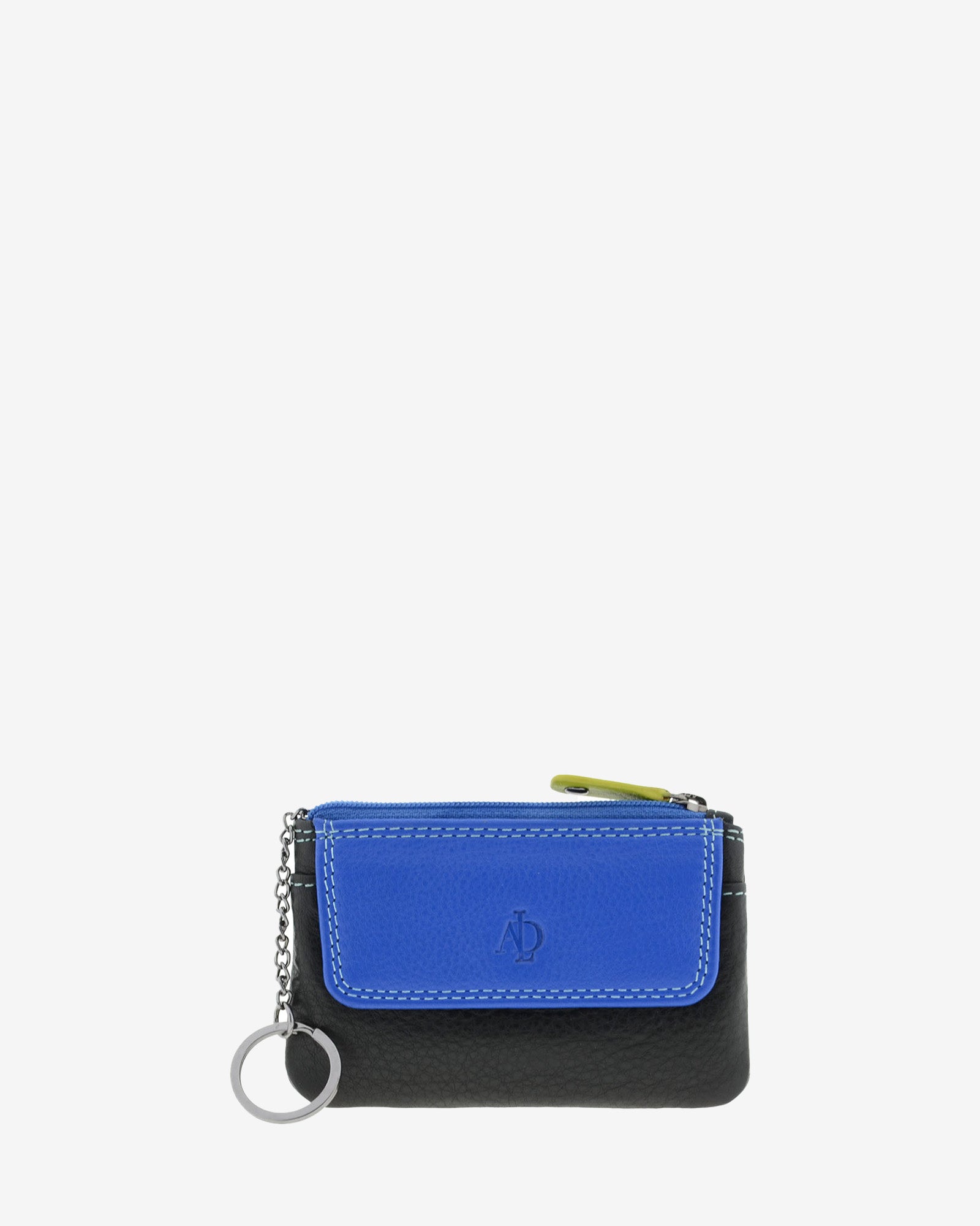 Monedero combinado 8047-C en color Negro, vista frontal con bolsillo de solapa, cierre de cremallera y aro para llaves.