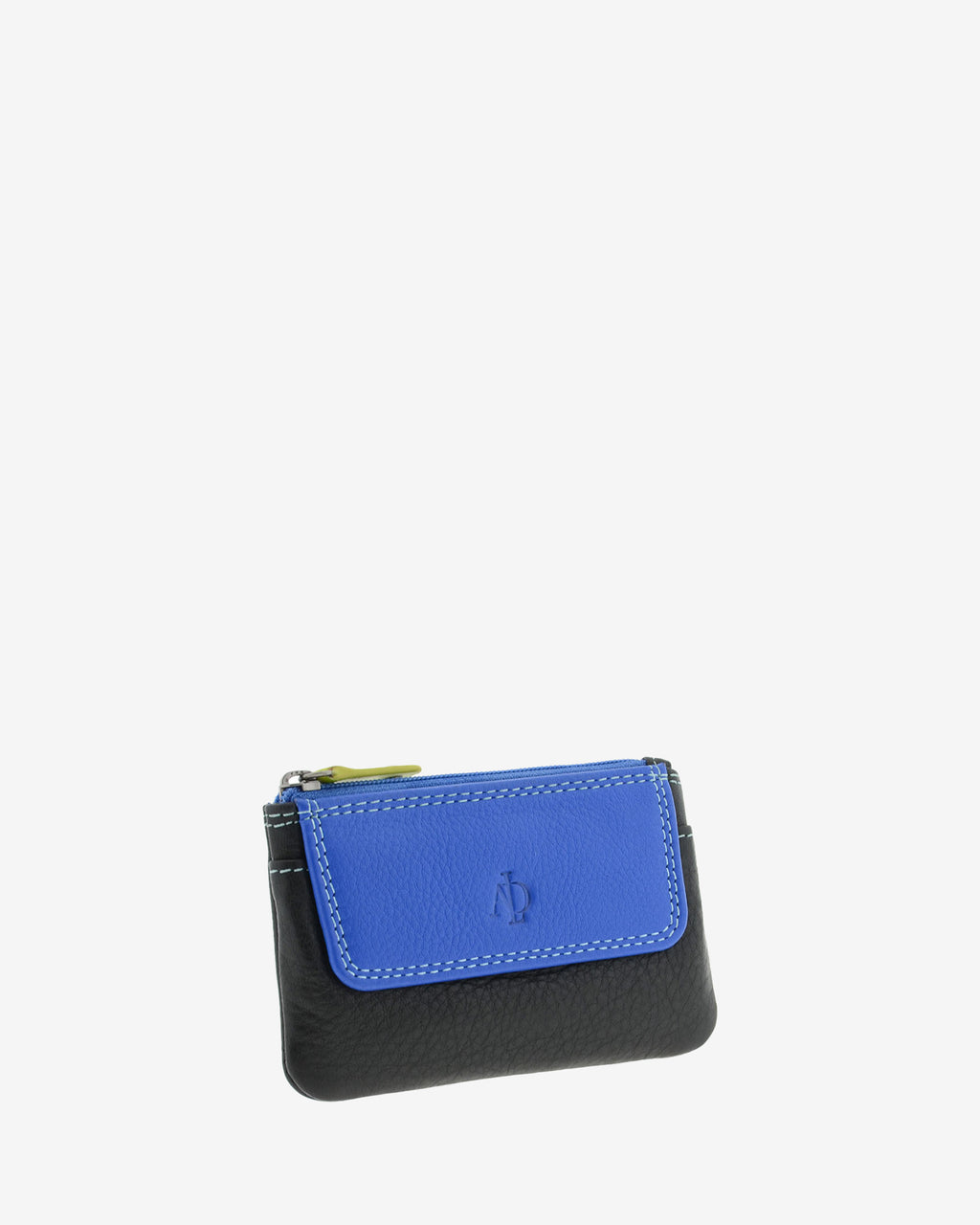 Monedero combinado 8047-C en color Negro, vista tres cuartos frontal mostrando el bolsillo frontal de solapa.