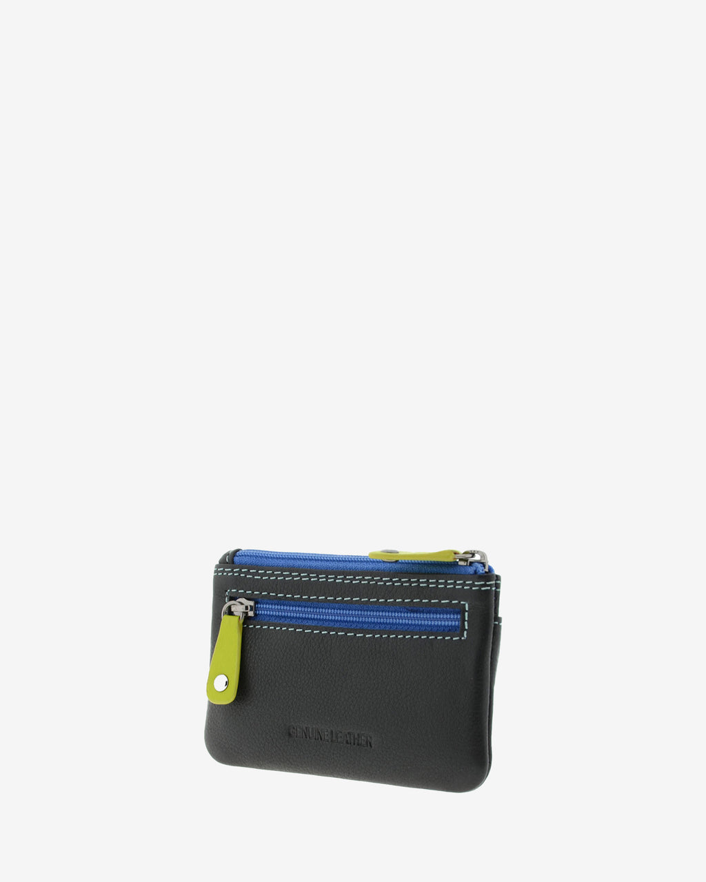Monedero combinado 8047-C en color Negro, vista tres cuartos posterior con bolsillo trasero de cremallera.