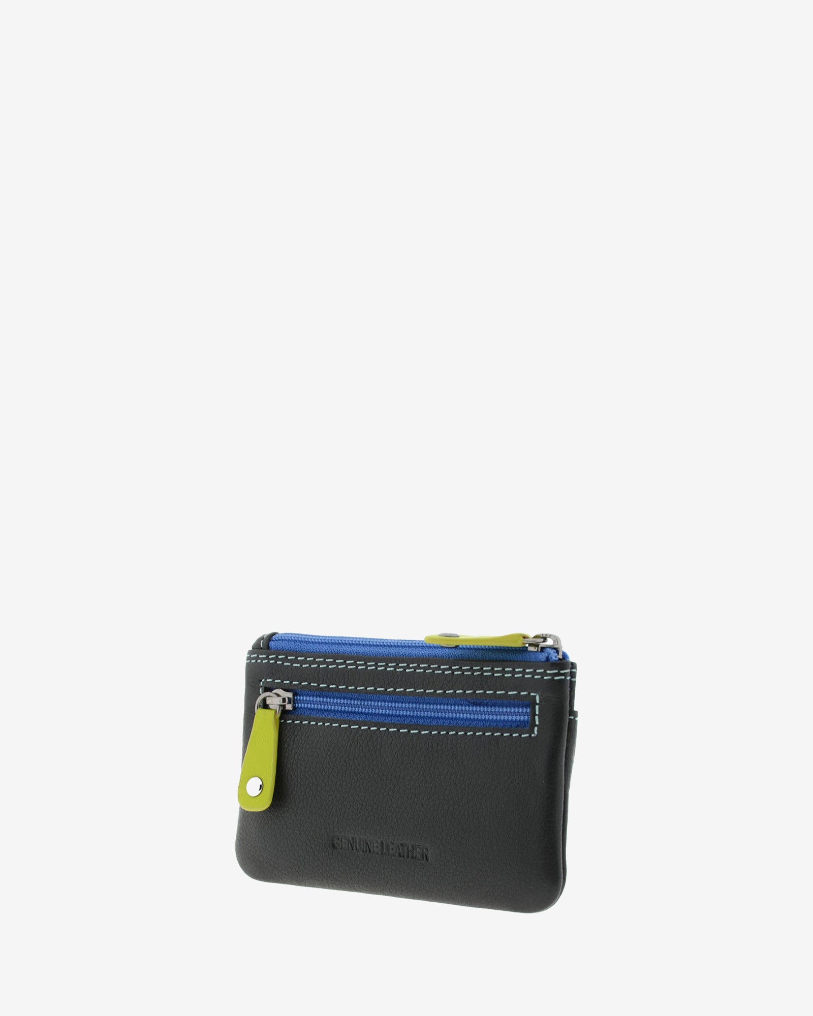 Monedero combinado 8047-C en color Negro, vista tres cuartos posterior con bolsillo trasero de cremallera.