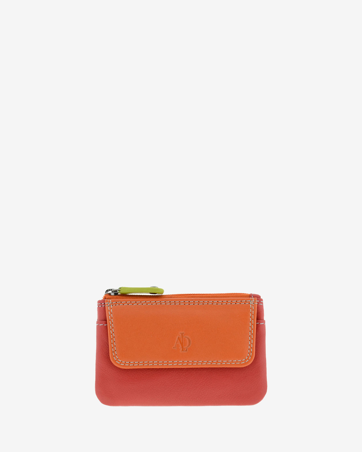 Monedero combinado 8047-C en color Rojo, vista frontal con bolsillo frontal de solapa y cierre superior de cremallera.