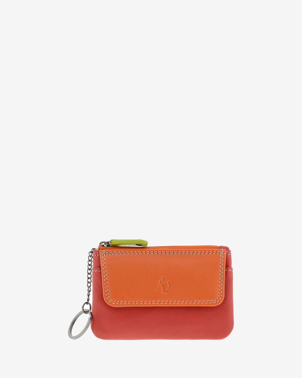 Monedero combinado 8047-C en color Rojo, vista frontal con bolsillo de solapa, cierre de cremallera y aro para llaves.